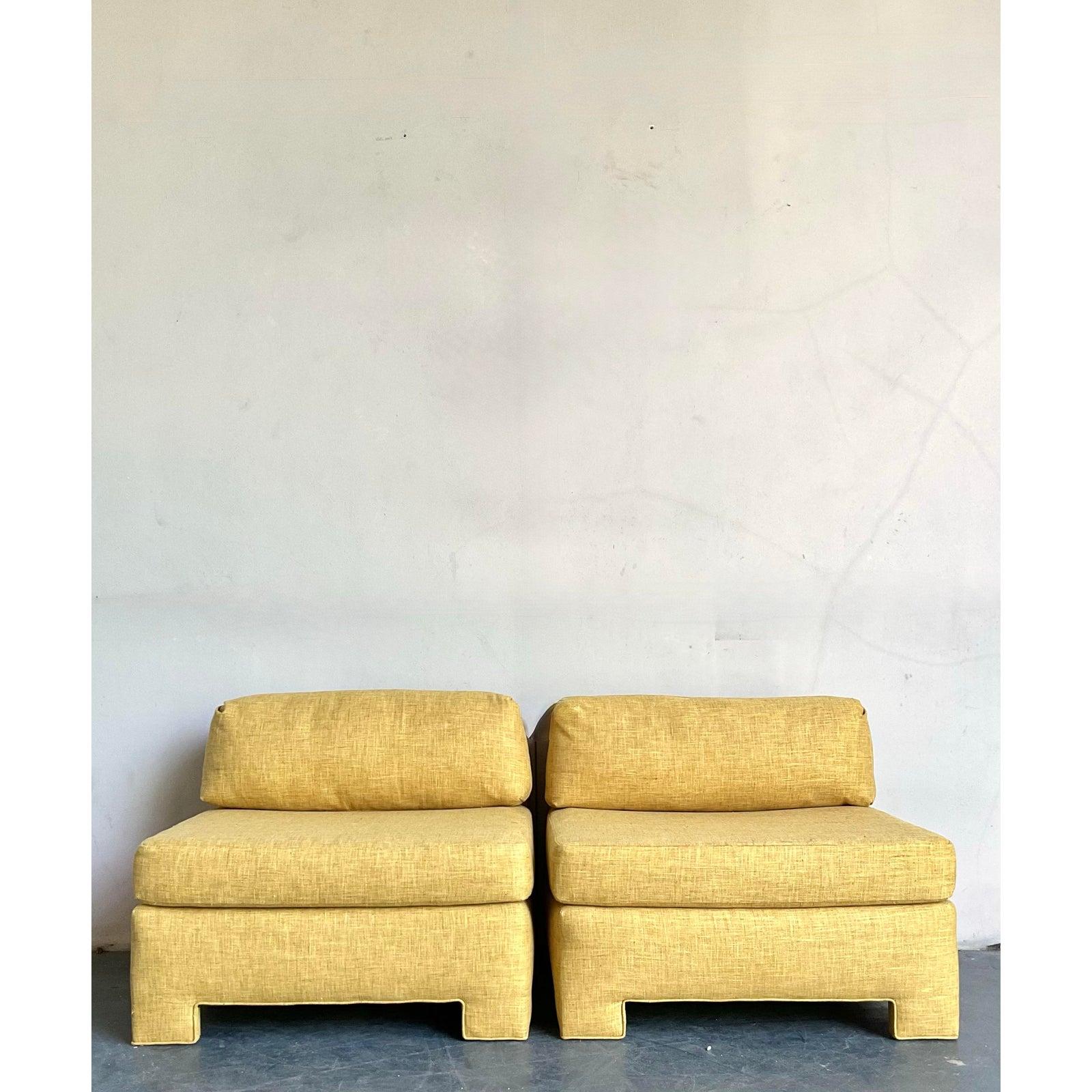 American Vintage Boho Grass Weave Slipper Chairs - A Pair For Sale