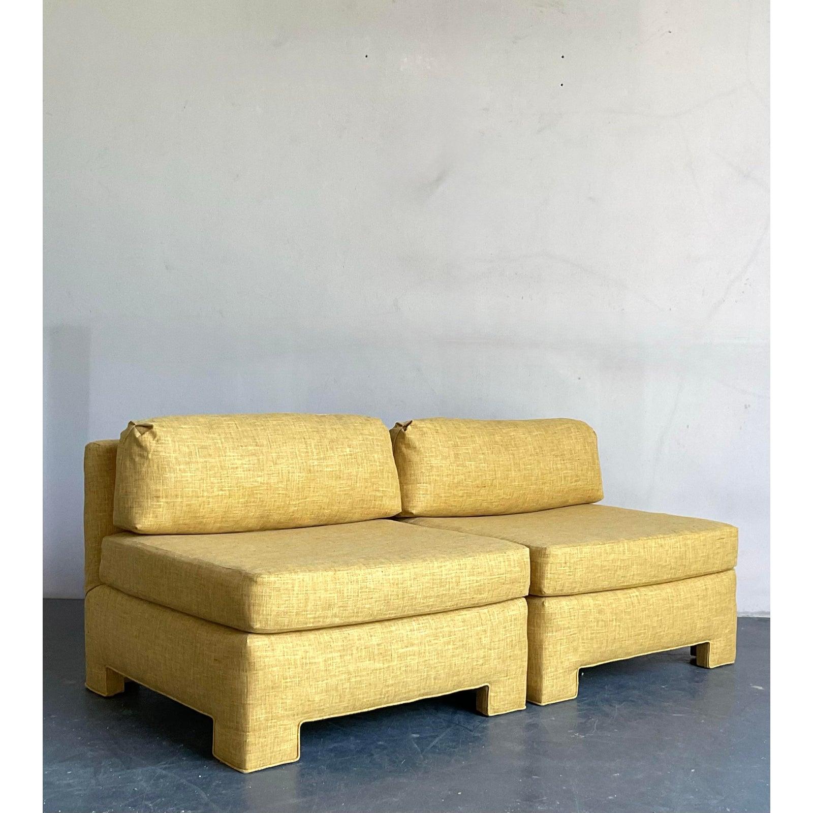 Vintage Boho Grass Weave Slipper Chairs - A Pair In Good Condition For Sale In West Palm Beach, FL