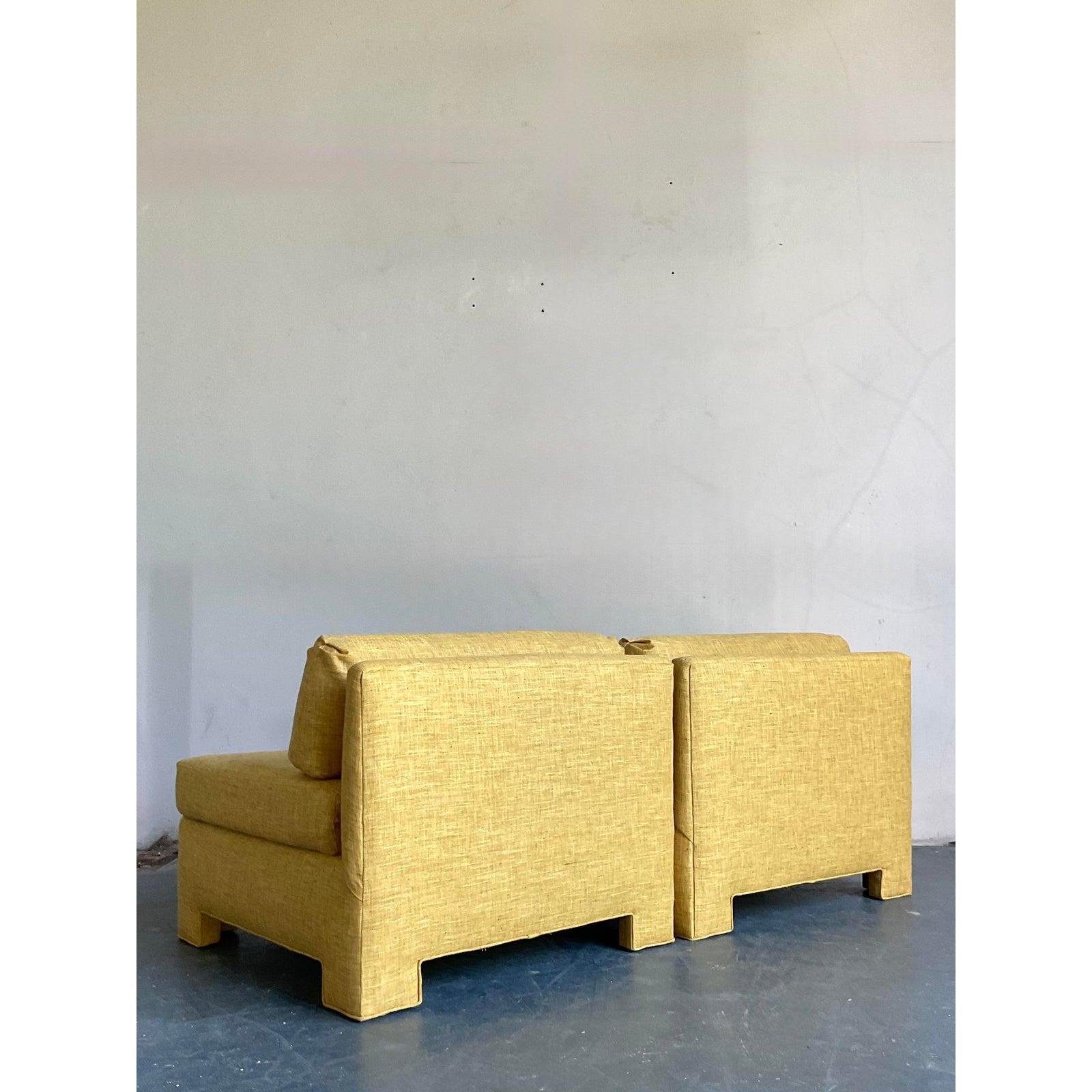 20th Century Vintage Boho Grass Weave Slipper Chairs - A Pair For Sale