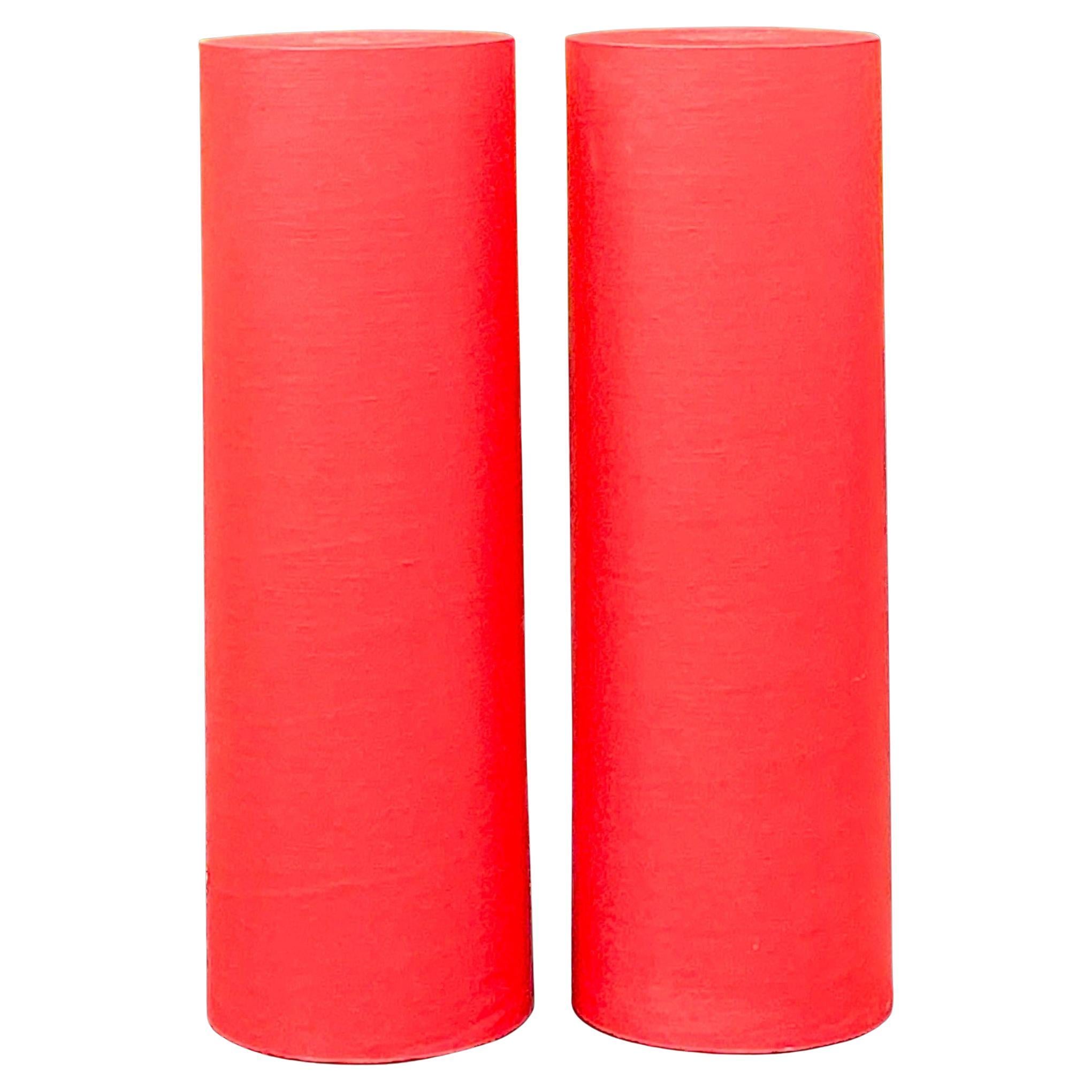 Vintage Boho Grasscloth Cylinder Pedestals - ein Paar