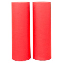Vintage Boho Grasscloth Cylinder Pedestals - ein Paar