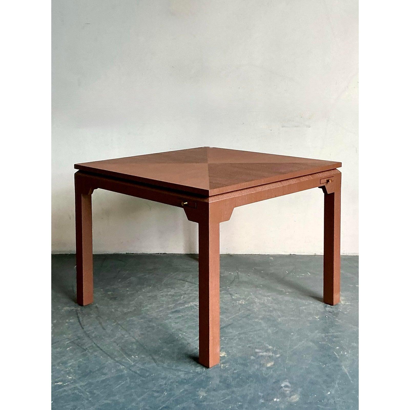 Mid-Century Modern Vintage Boho Grasscloth Game Table For Sale