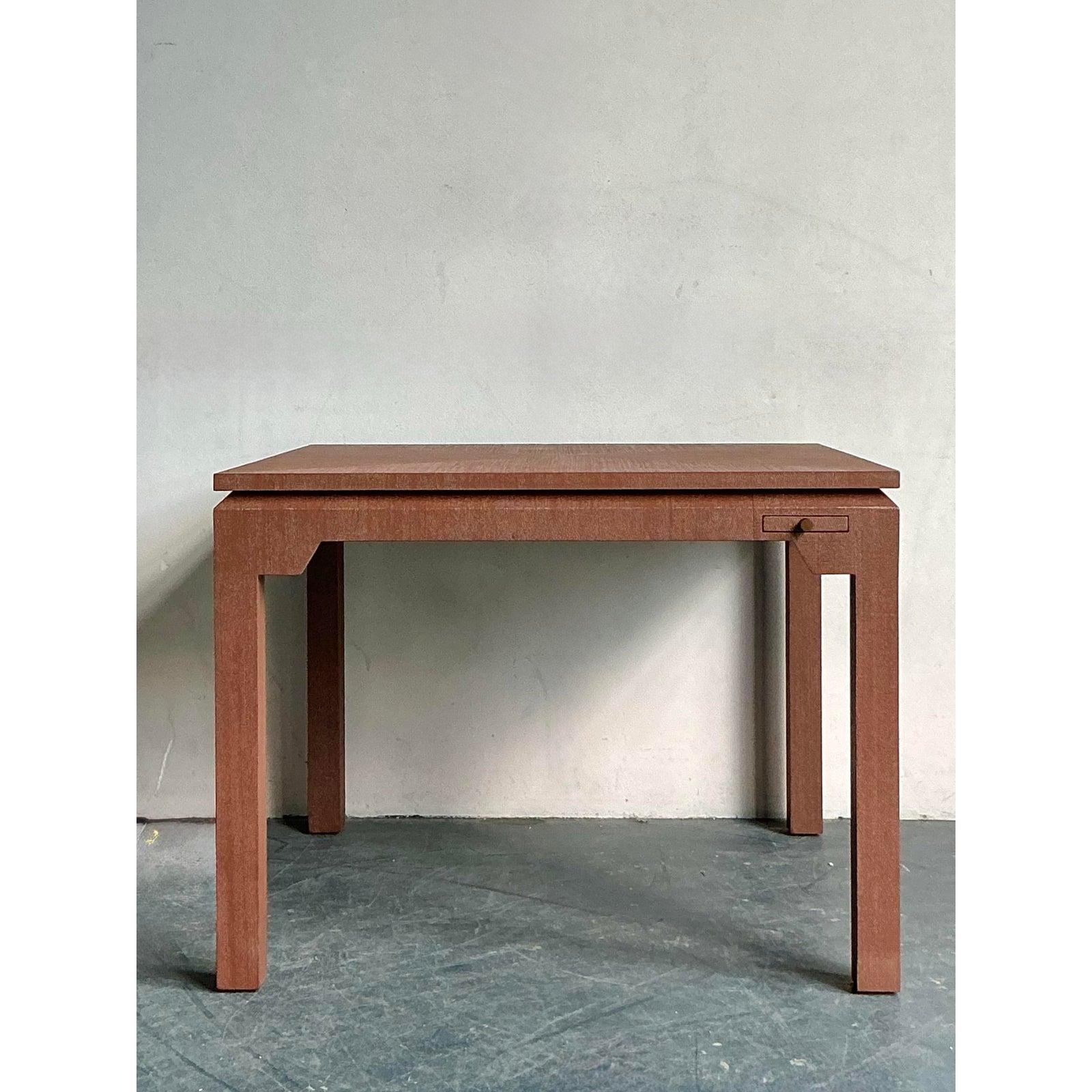 American Vintage Boho Grasscloth Game Table For Sale