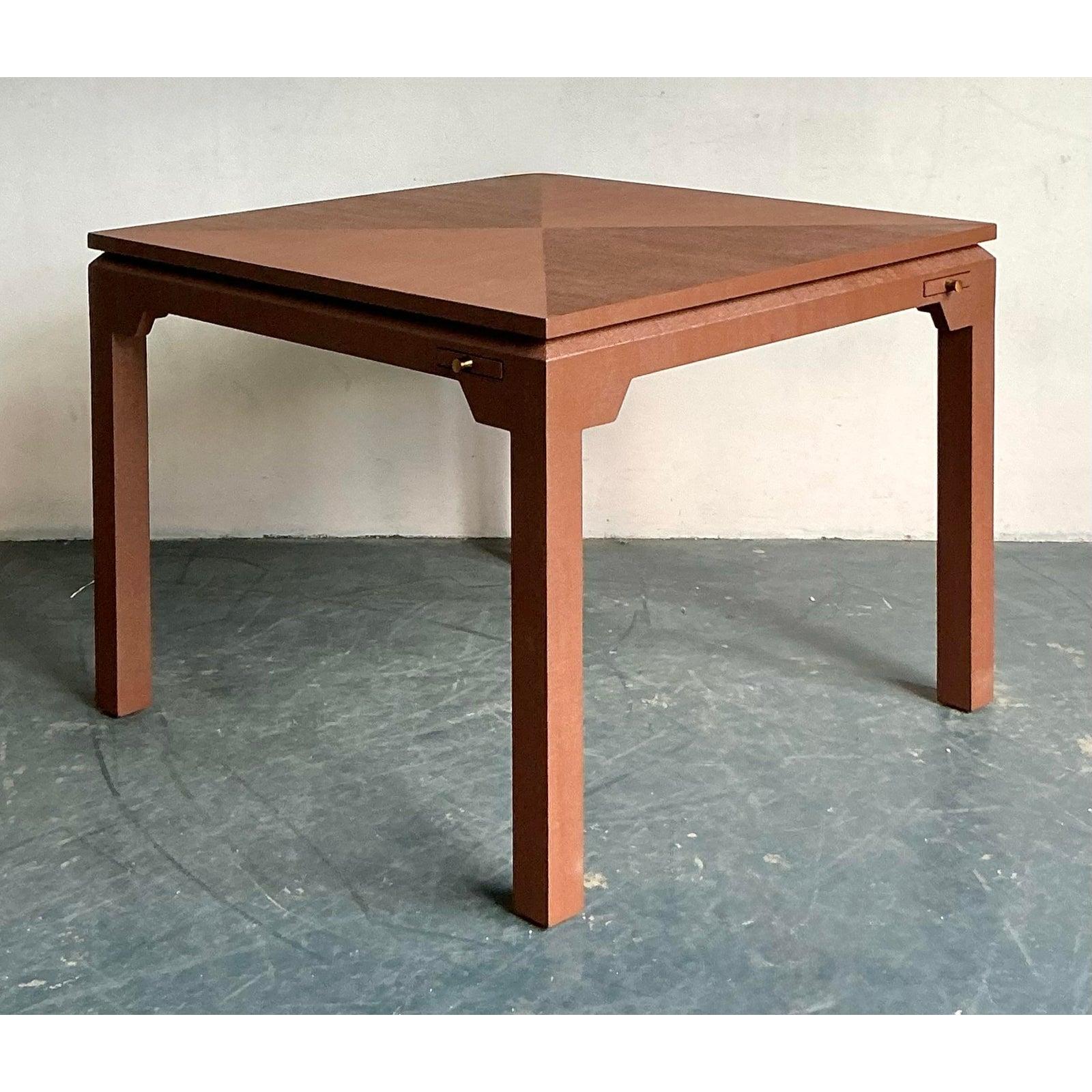 Vintage Boho Grasscloth Game Table In Good Condition For Sale In West Palm Beach, FL