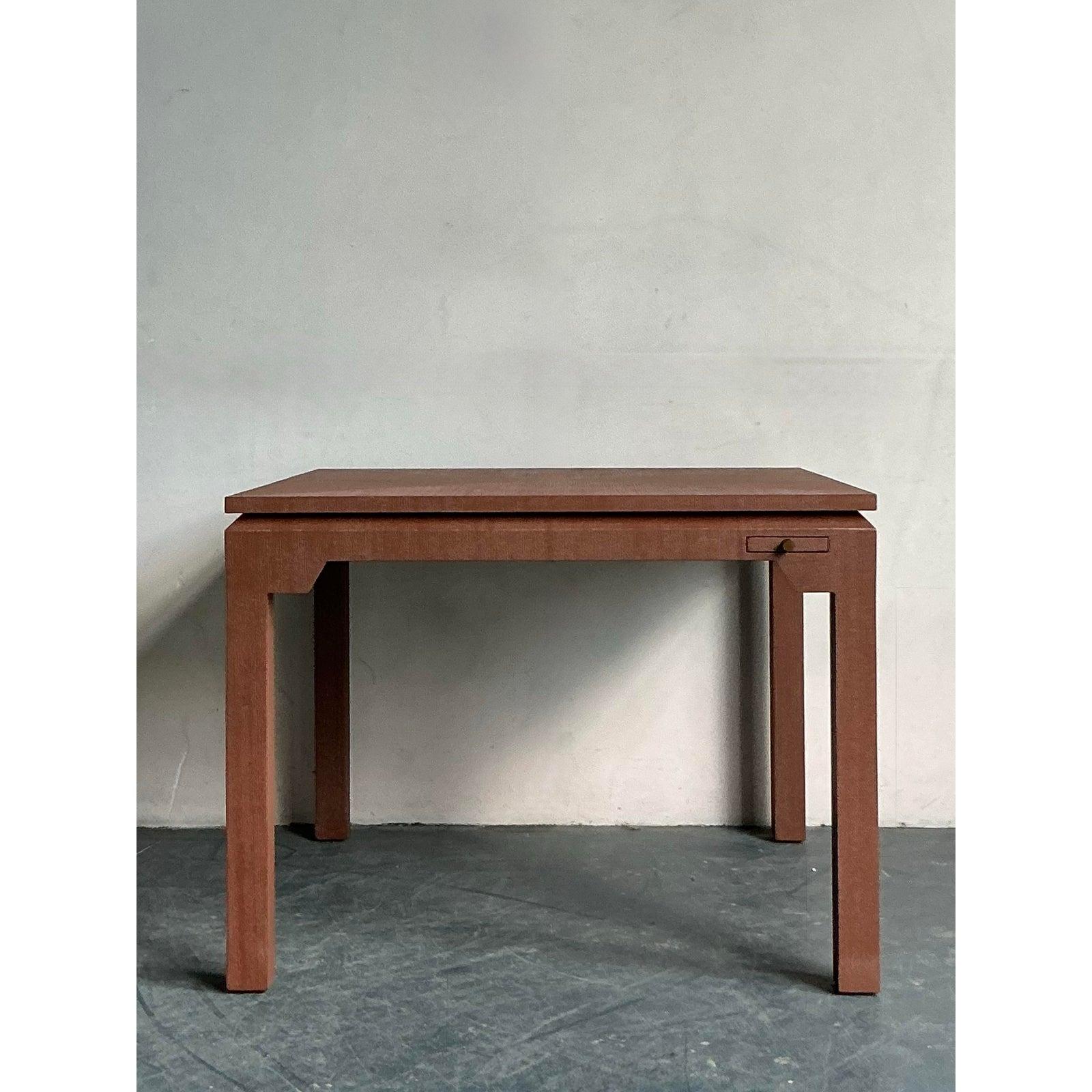 Contemporary Vintage Boho Grasscloth Game Table For Sale
