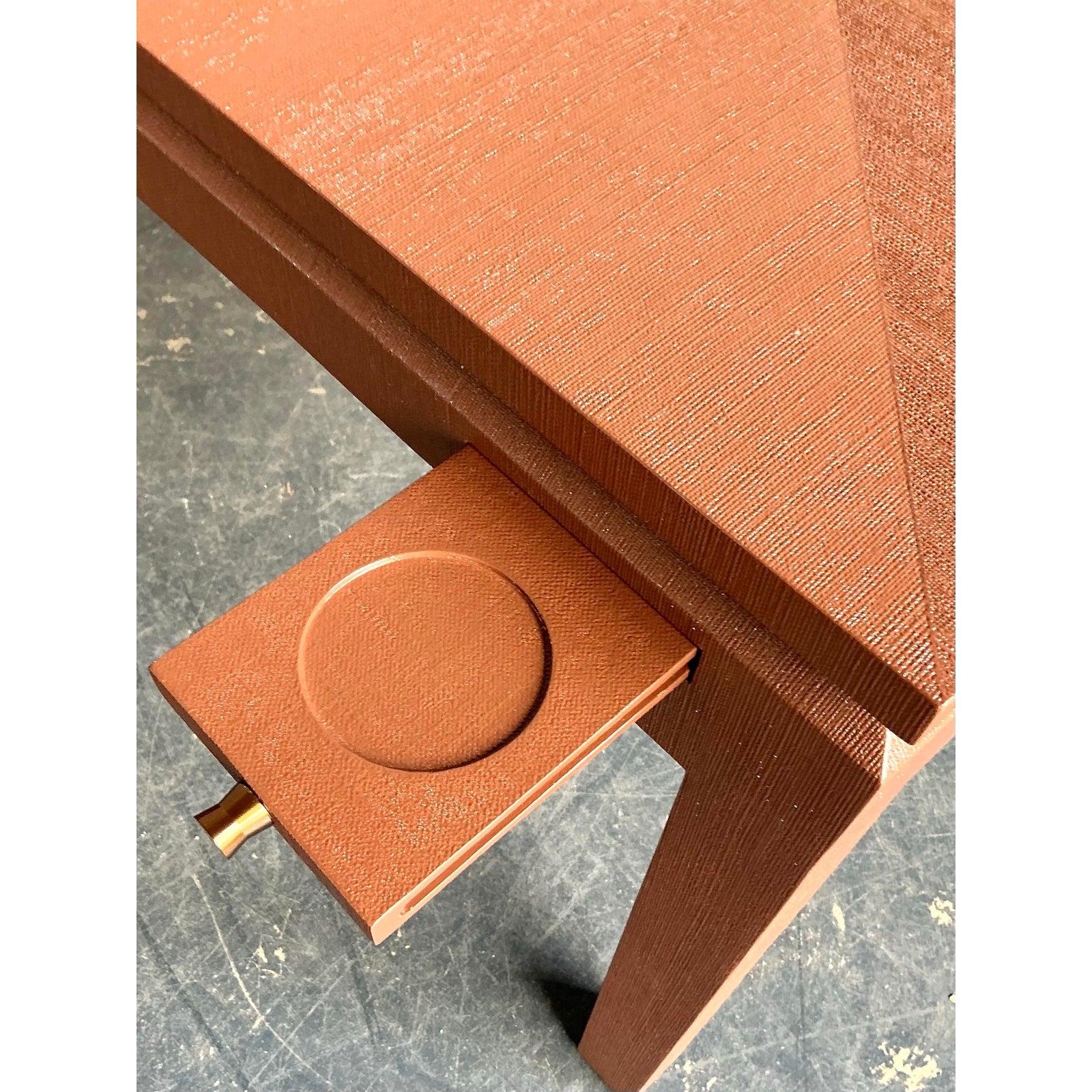 Seagrass Vintage Boho Grasscloth Game Table For Sale