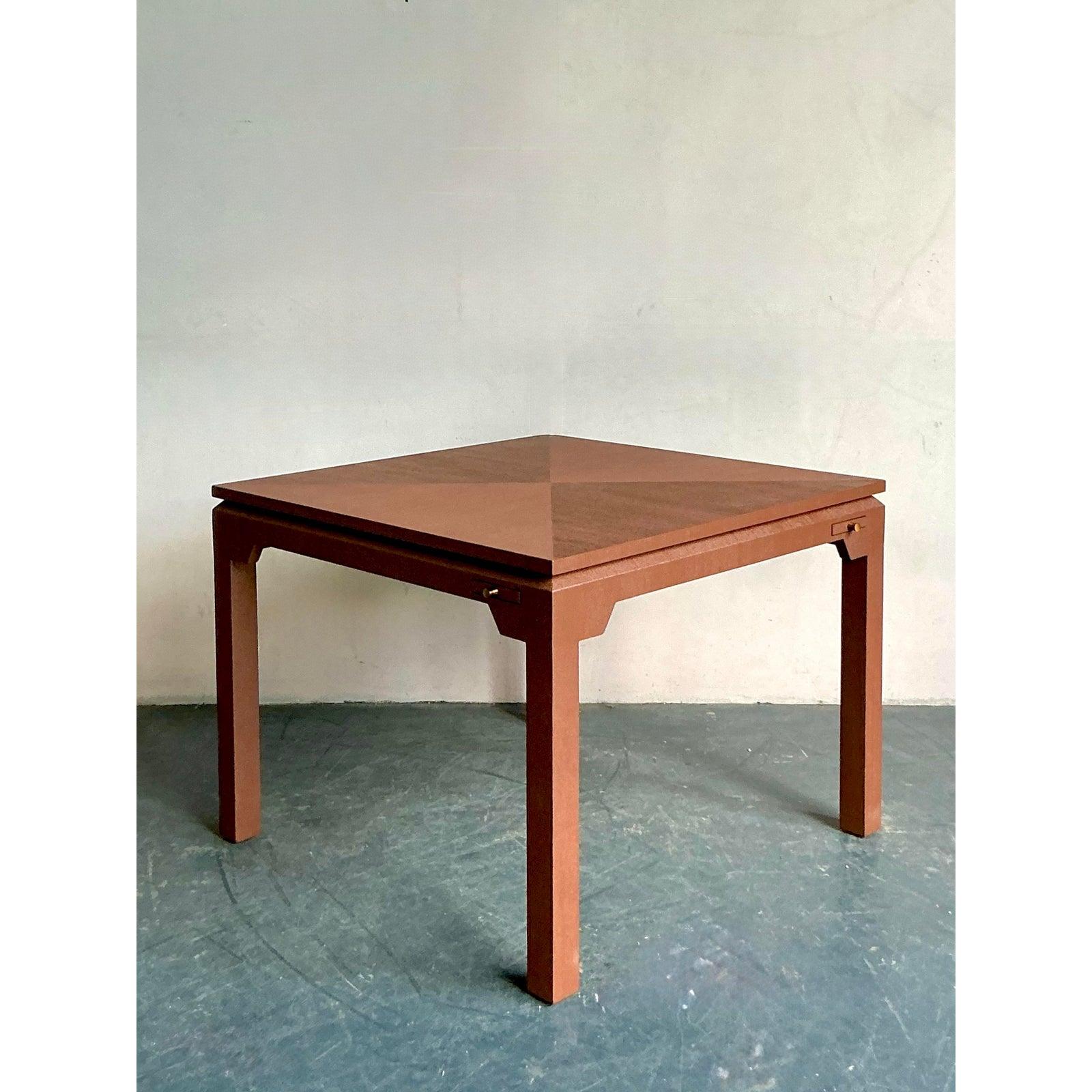 Vintage Boho Grasscloth Game Table For Sale 1