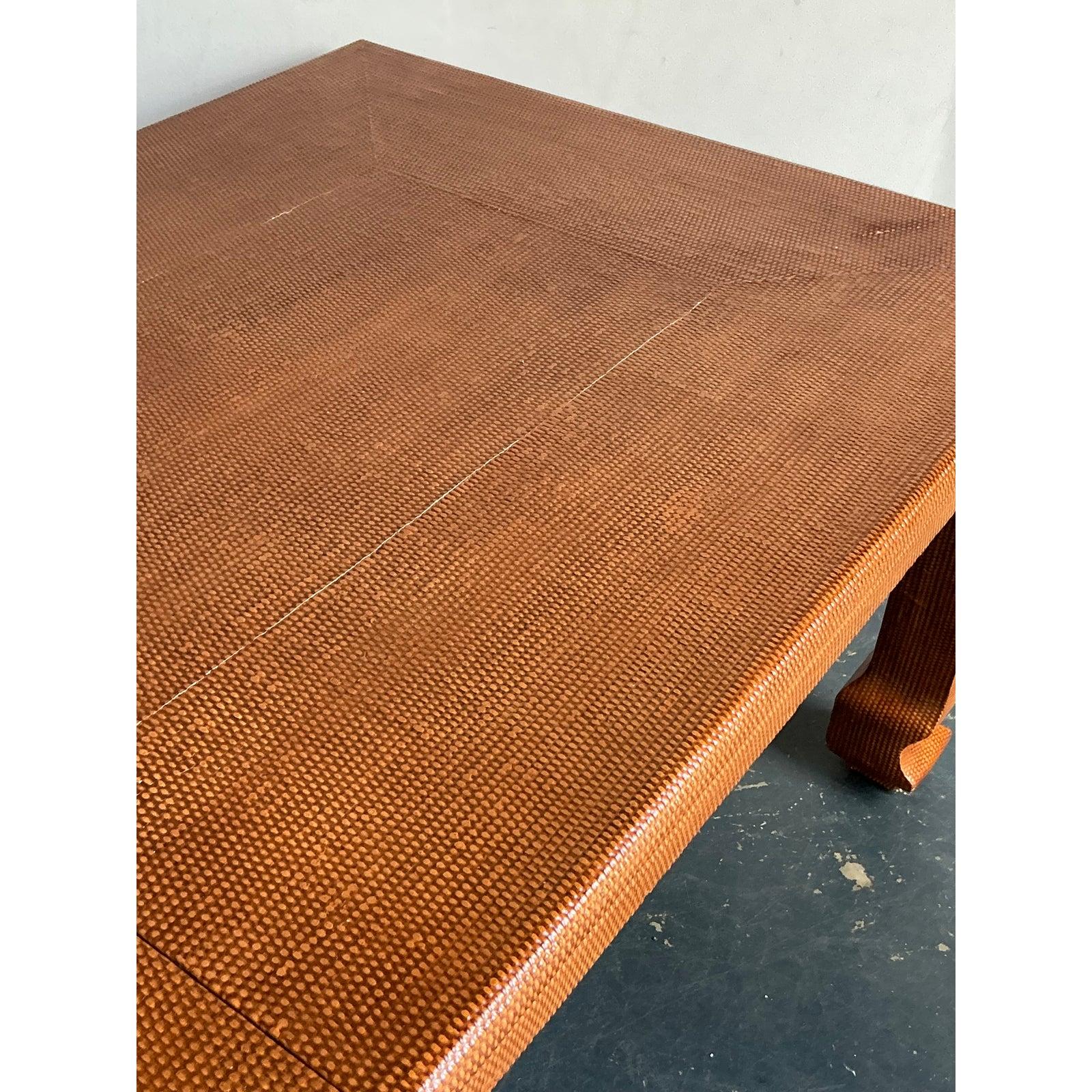 Vintage Boho Grasscloth Ming Extendable Dining Table For Sale 3