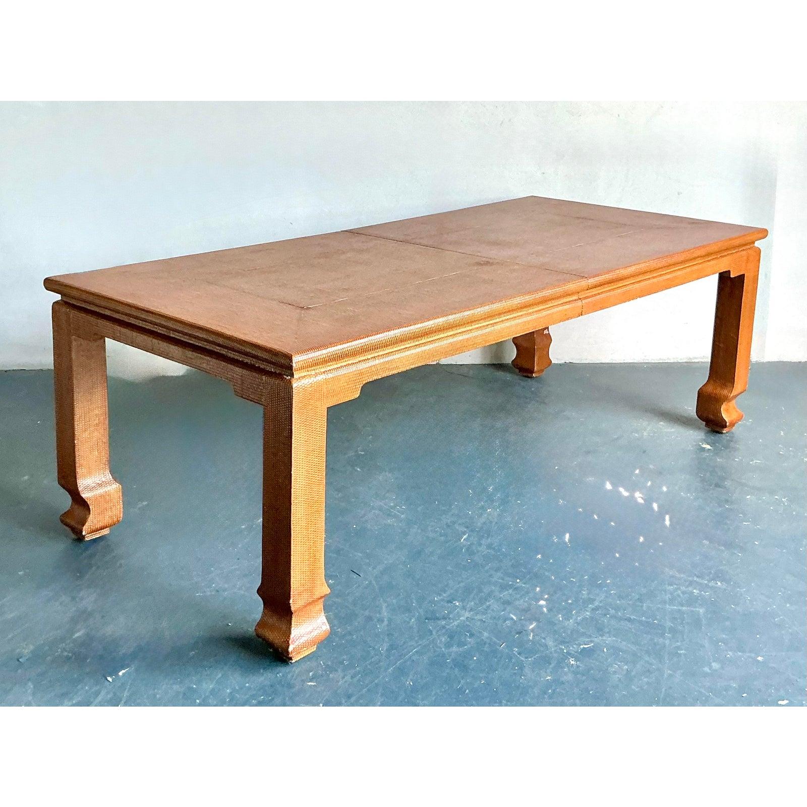 Seagrass Vintage Boho Grasscloth Ming Extendable Dining Table For Sale