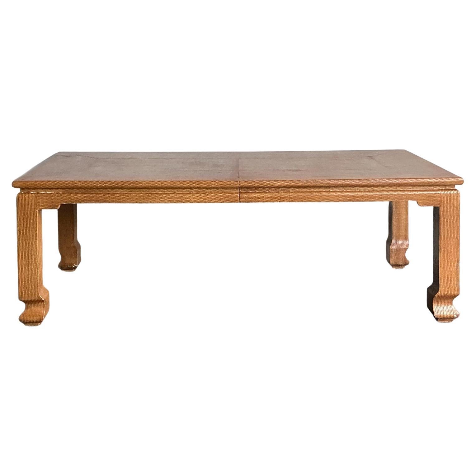 Vintage Boho Grasscloth Ming Extendable Dining Table For Sale