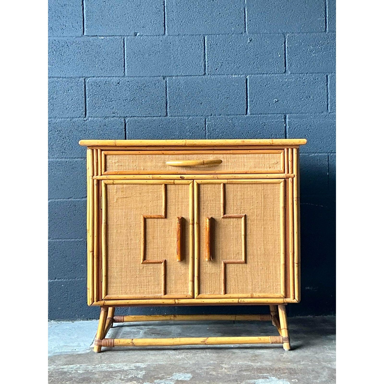 Vintage Boho Grasscloth Sideboard In Good Condition For Sale In West Palm Beach, FL