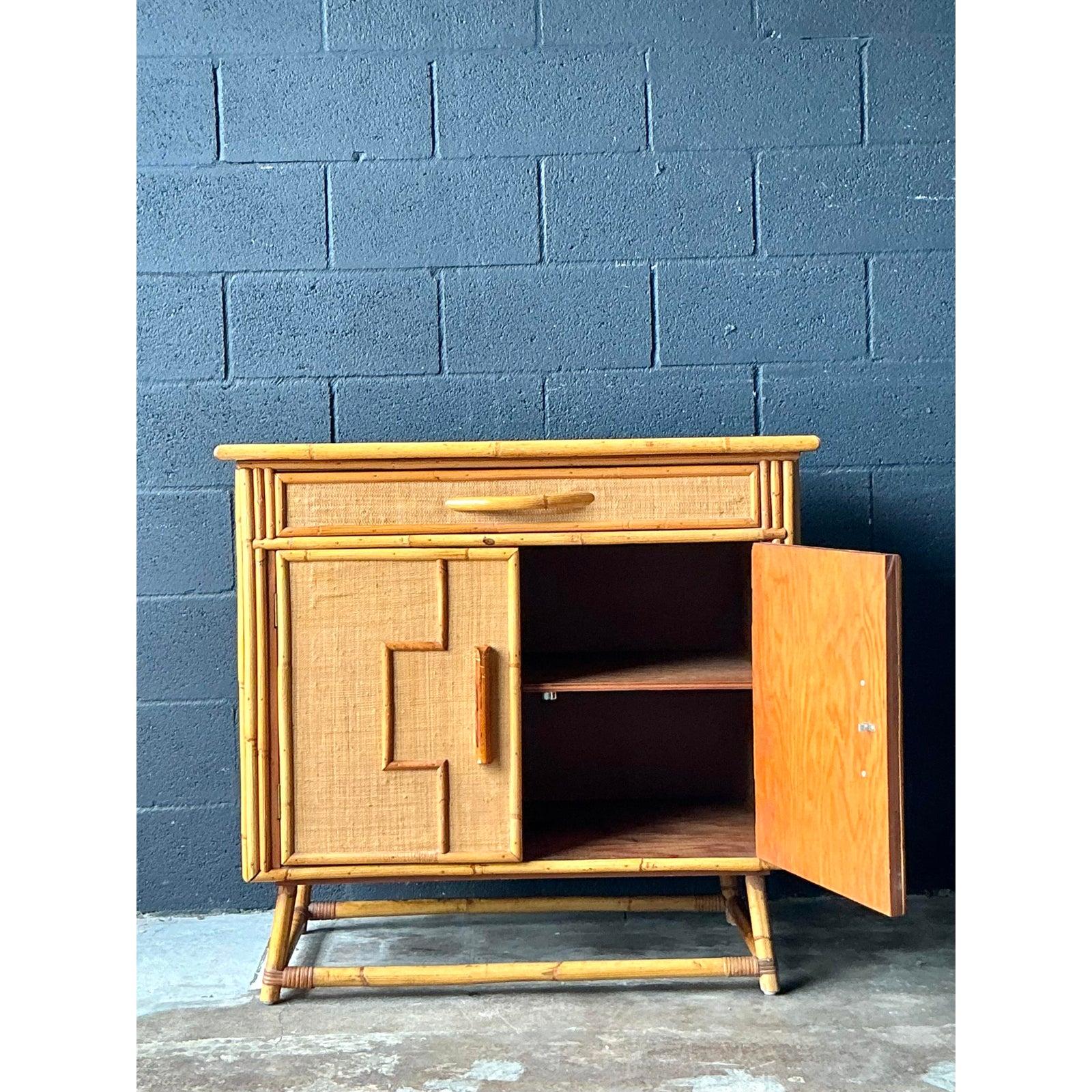 20th Century Vintage Boho Grasscloth Sideboard For Sale