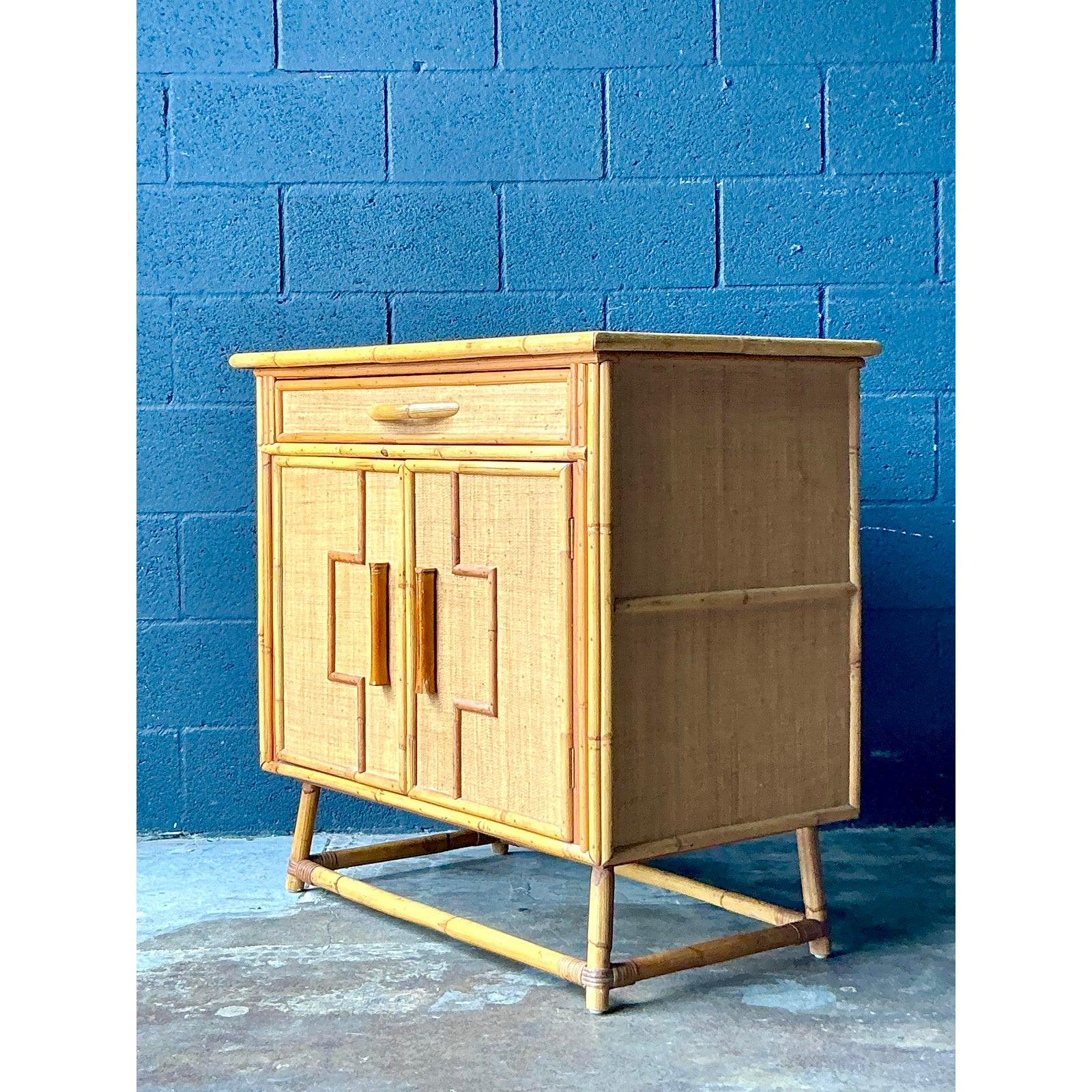 Vintage Boho Grasscloth Sideboard For Sale 1