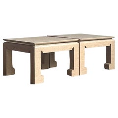 Vintage Boho Grasscloth Wrapped Side Tables - A Pair