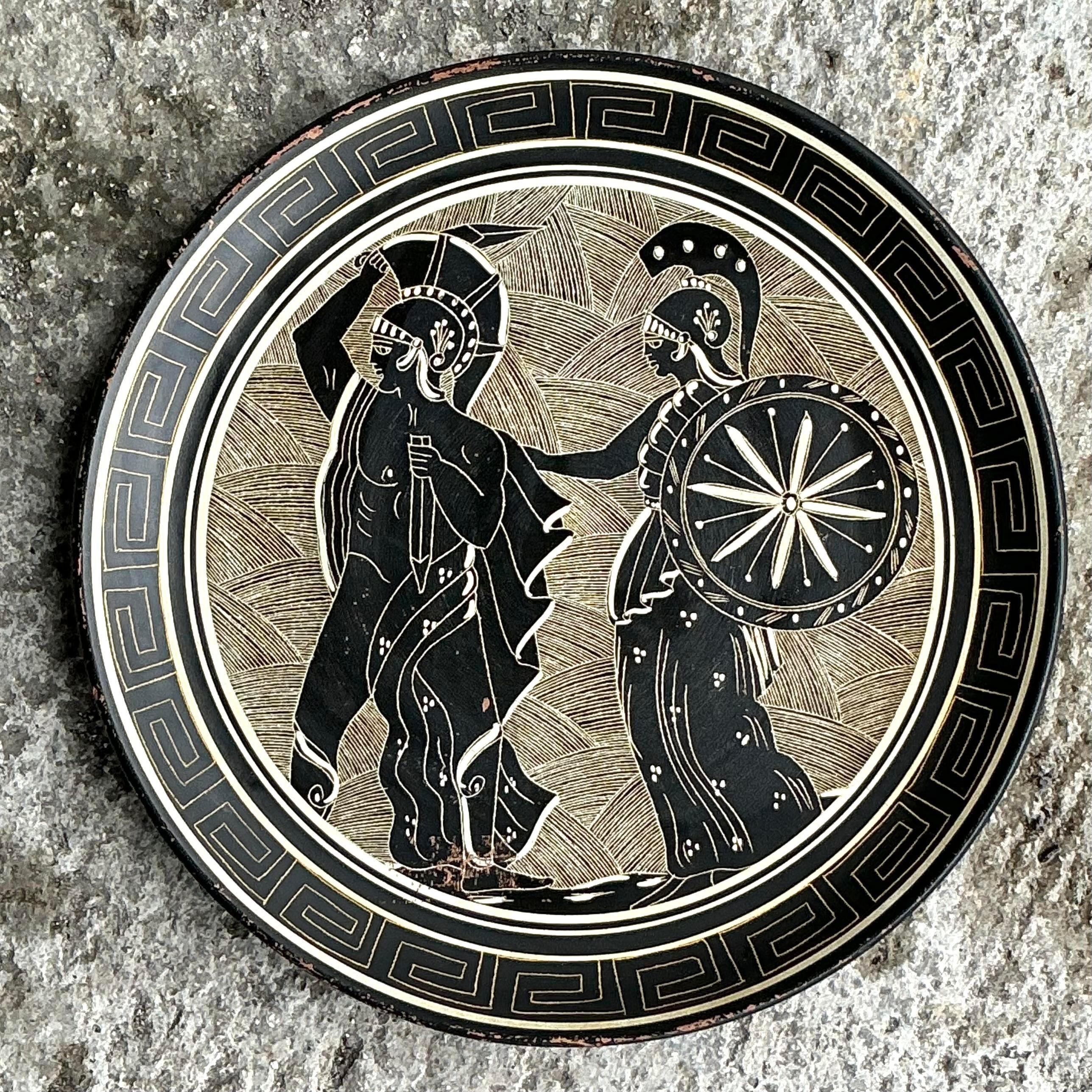 Grec classique Assiette figurative vintage Boho Greek Key en vente