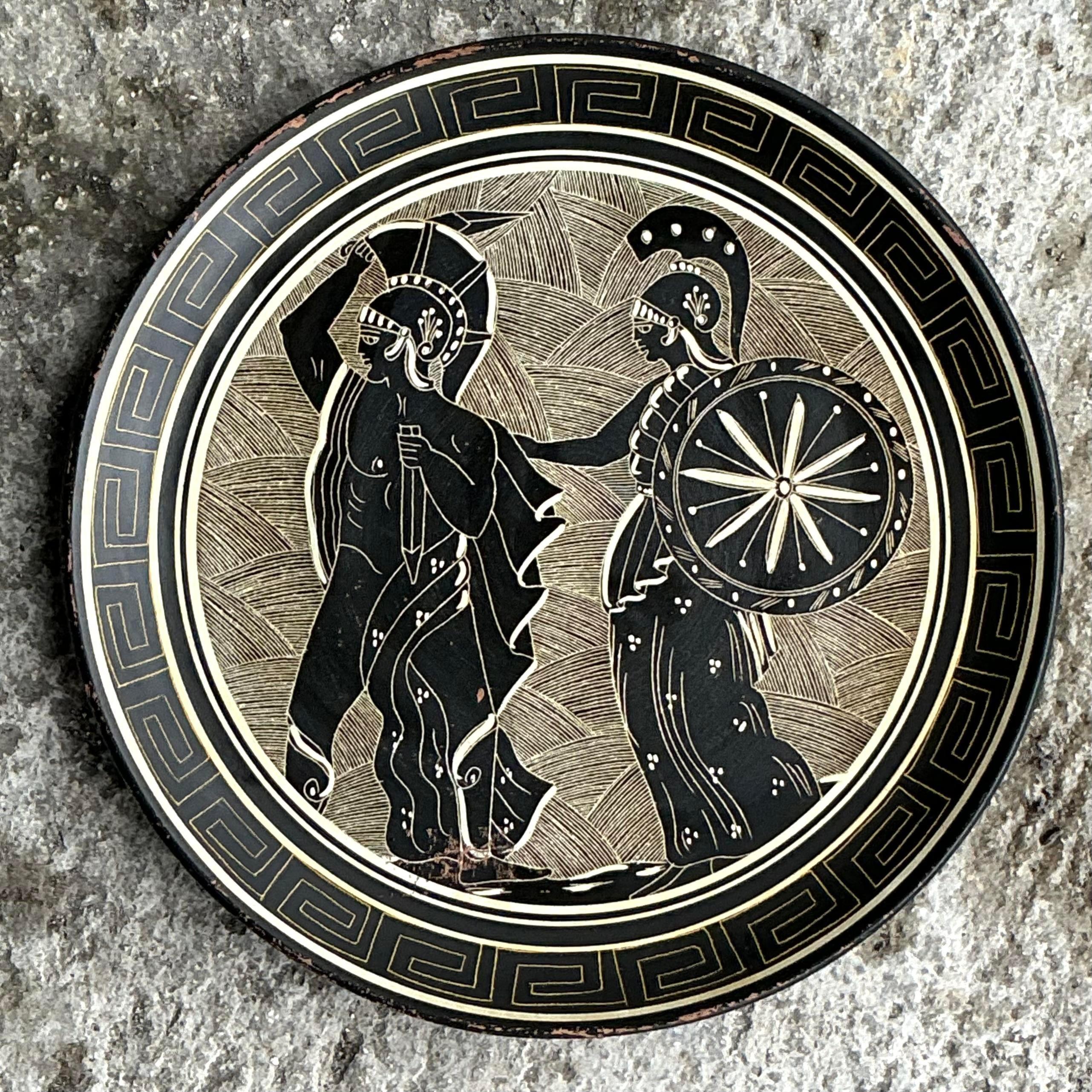 Grec Assiette figurative vintage Boho Greek Key en vente