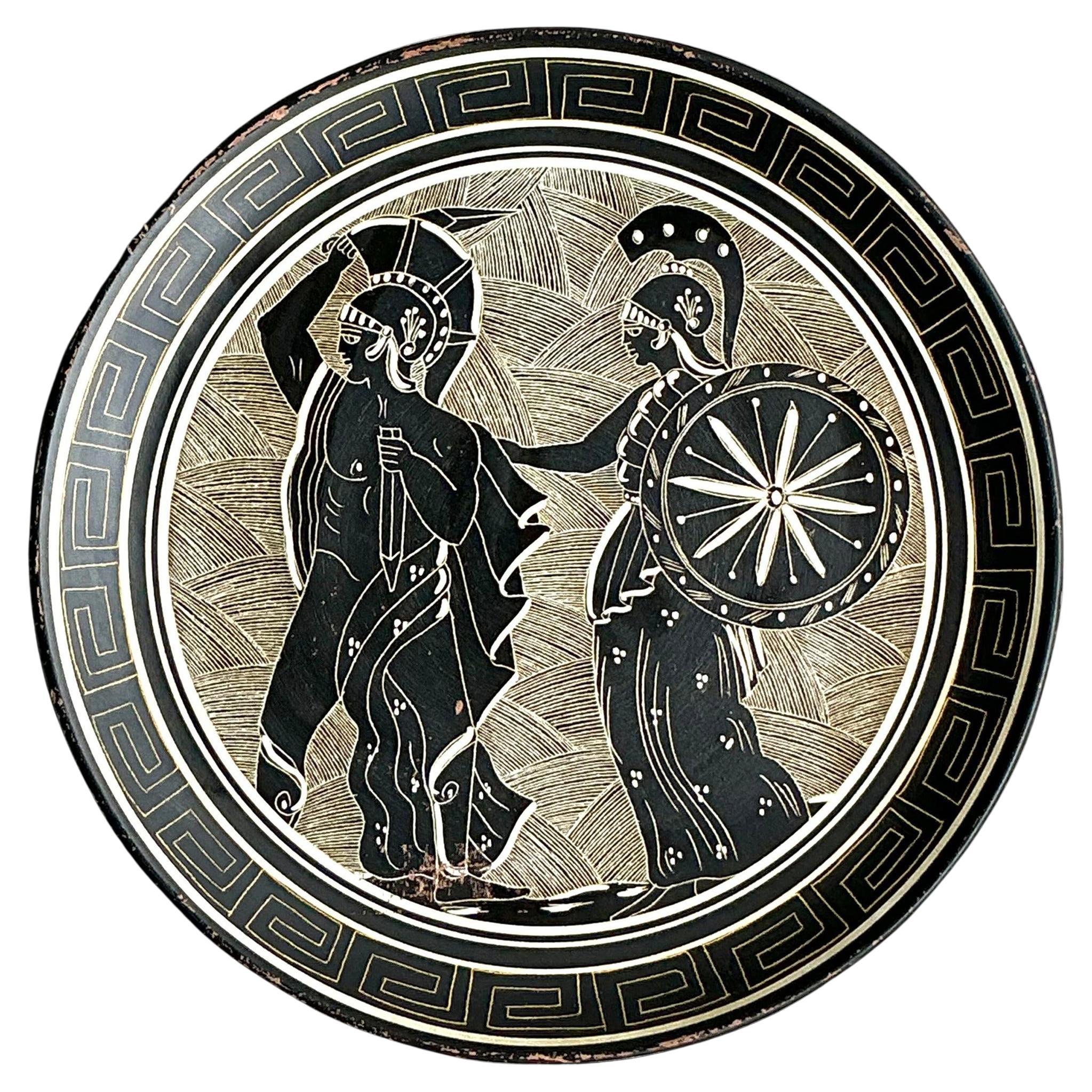 Vintage Boho Greek Key Figurative Plate