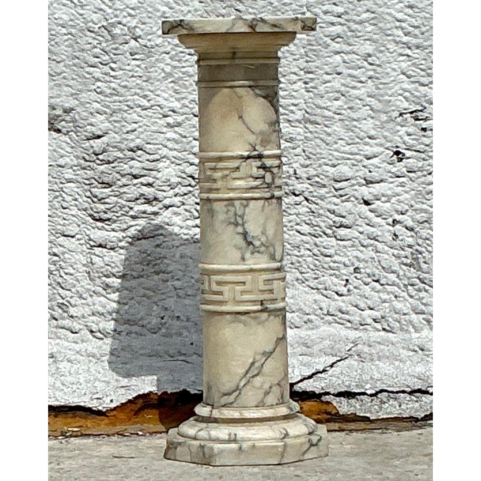 Vintage Boho Griechischer Schlüssel-Marmorsockel im Angebot 2