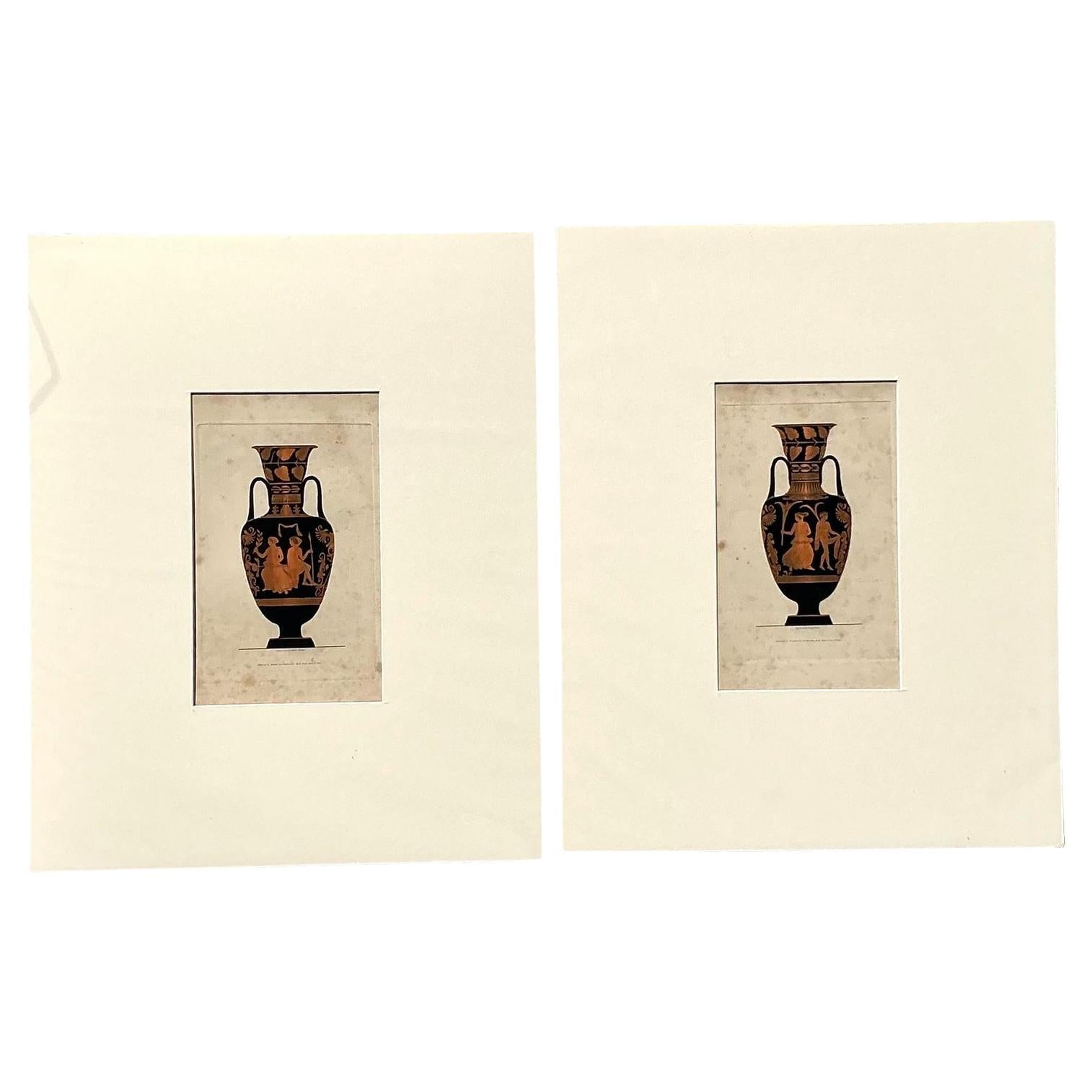 Vintage Boho Greek Urn Original Prints - Set of 2