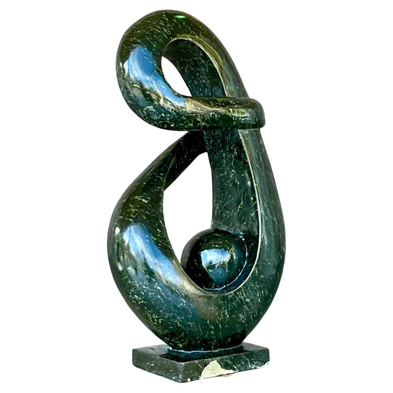 Miklos Sebek Modernist Tall Abstract Green Marble Sculpture For Sale at