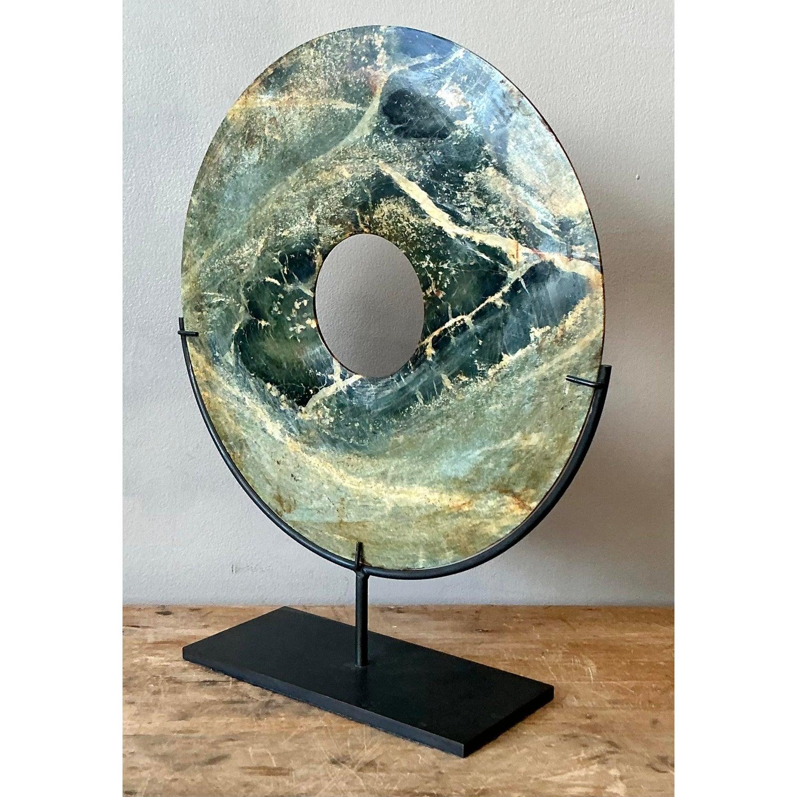 Disco vintage in marmo verde di Greene & Greene Bi In condizioni buone in vendita a West Palm Beach, FL