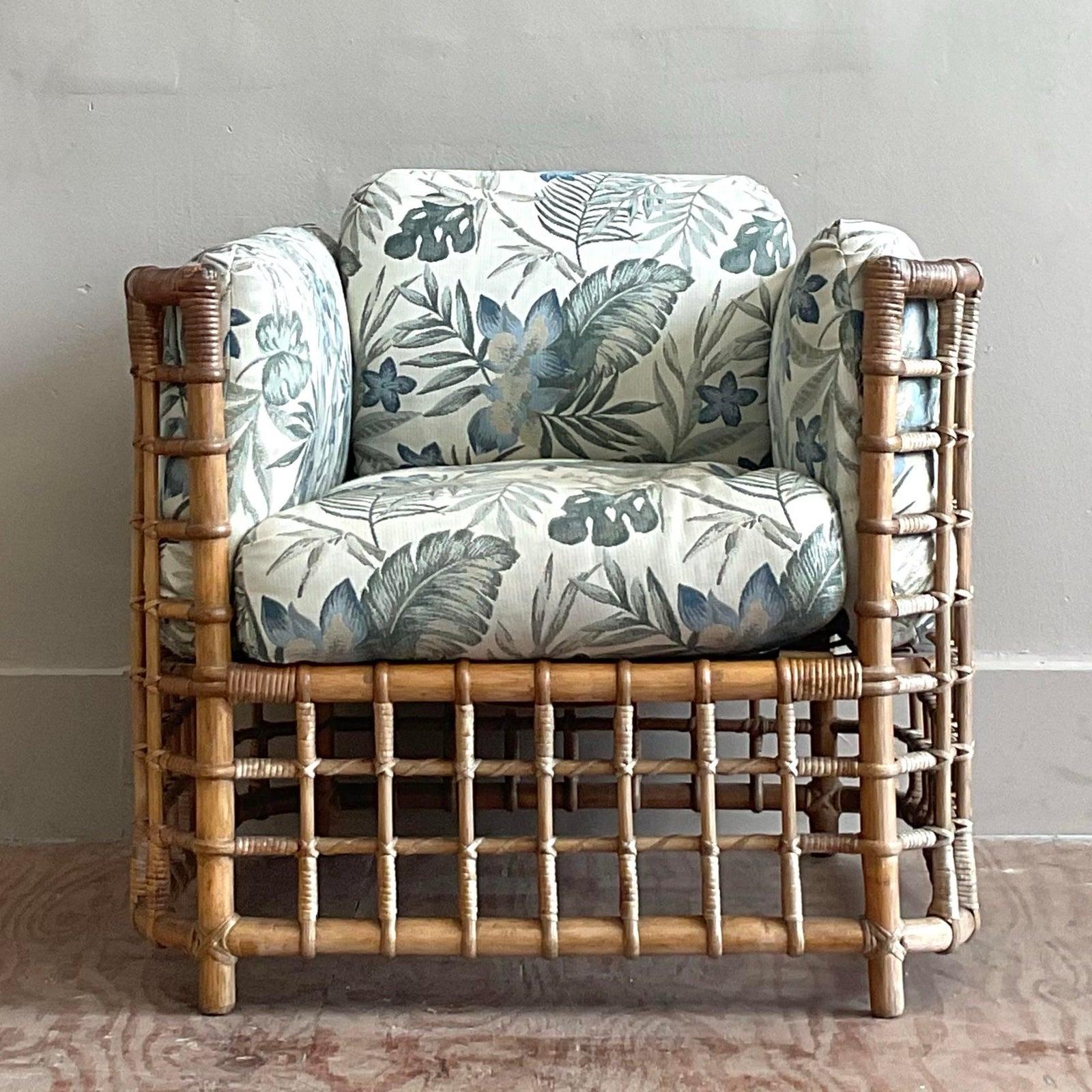 Vintage Boho Grid Rattan Lounge Chair After Henry Olko For Sale 3