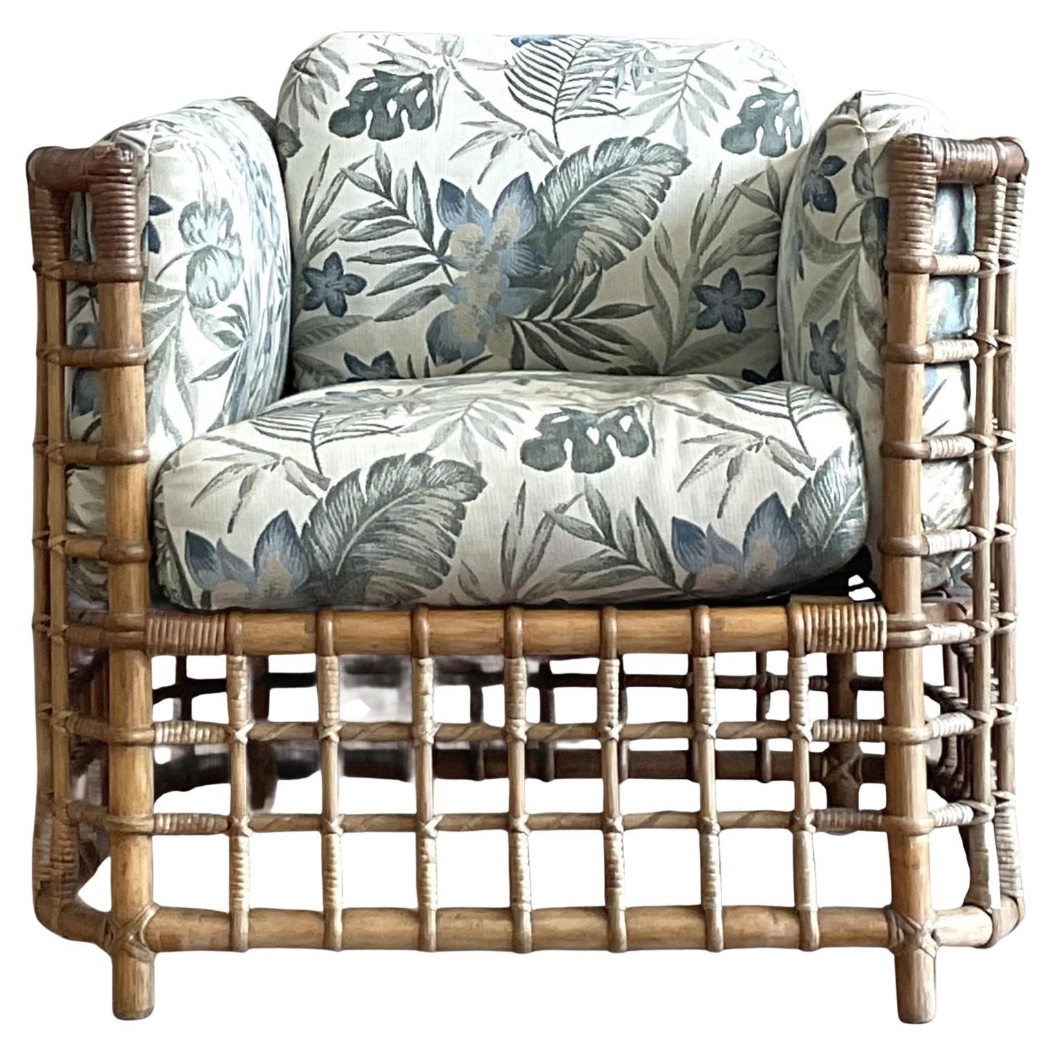 Vintage Boho Grid Rattan Lounge Chair After Henry Olko