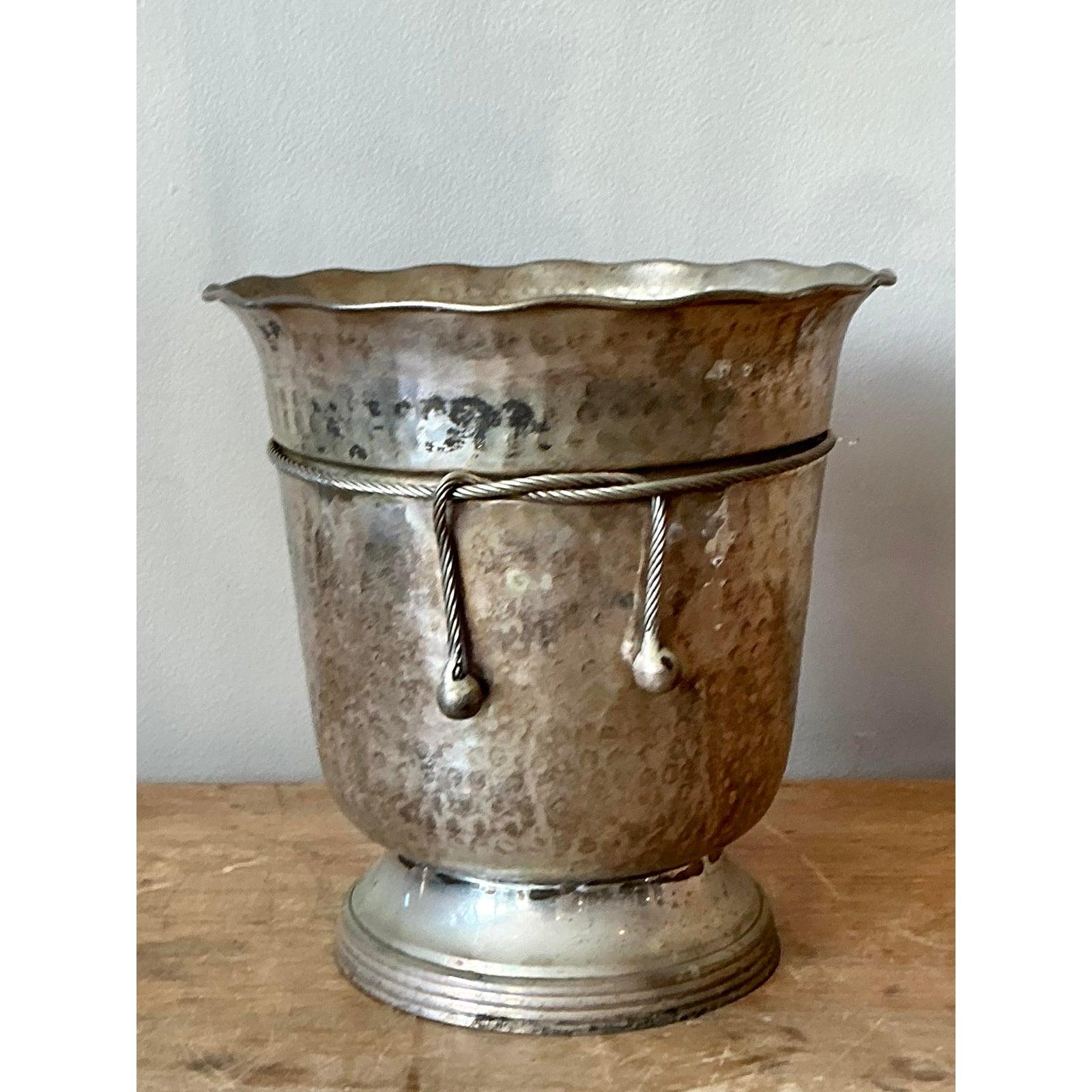 American Vintage Boho Hammered Aluminum Ice Bucket For Sale
