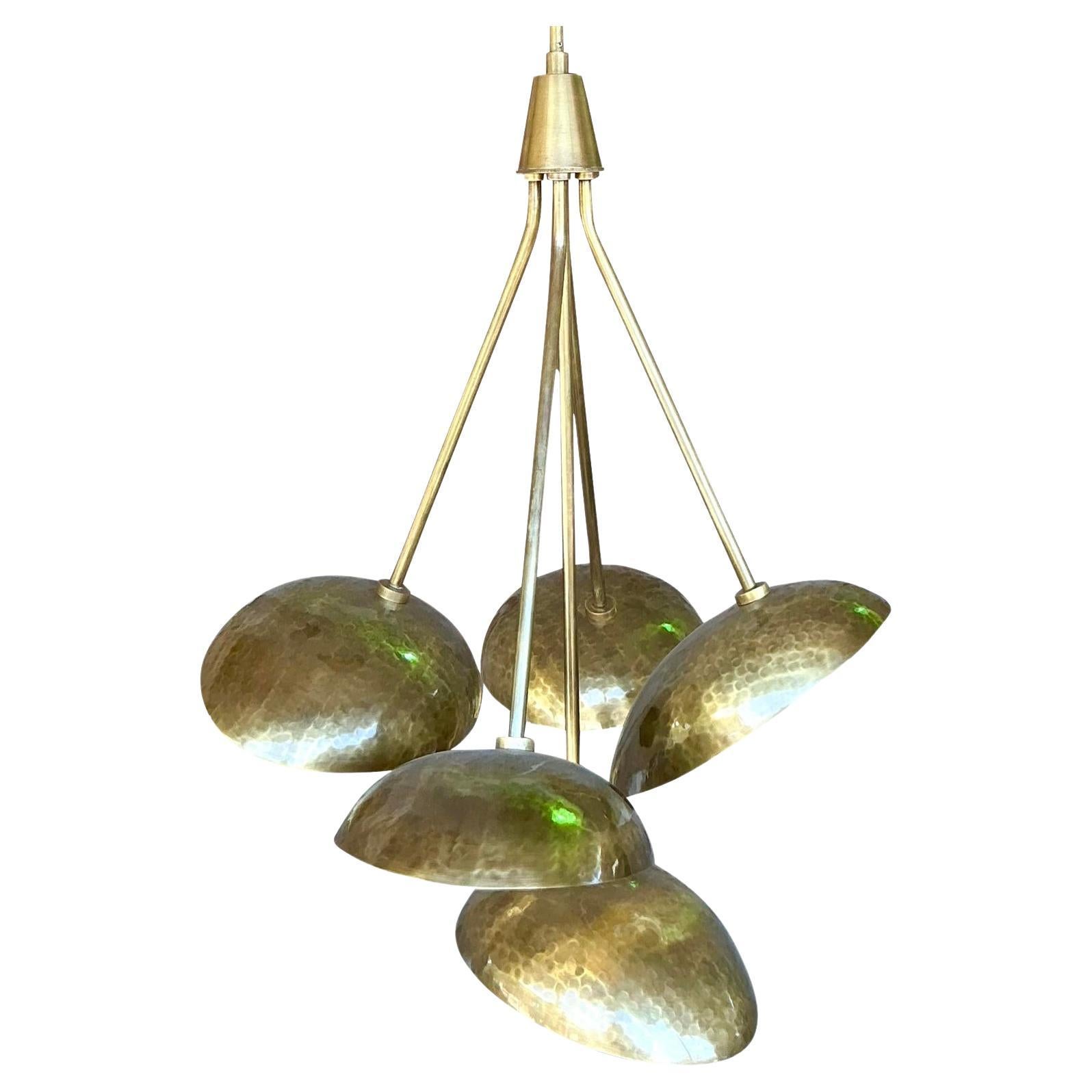 Vintage Boho Hammered Brass Chandelier After Arteriors