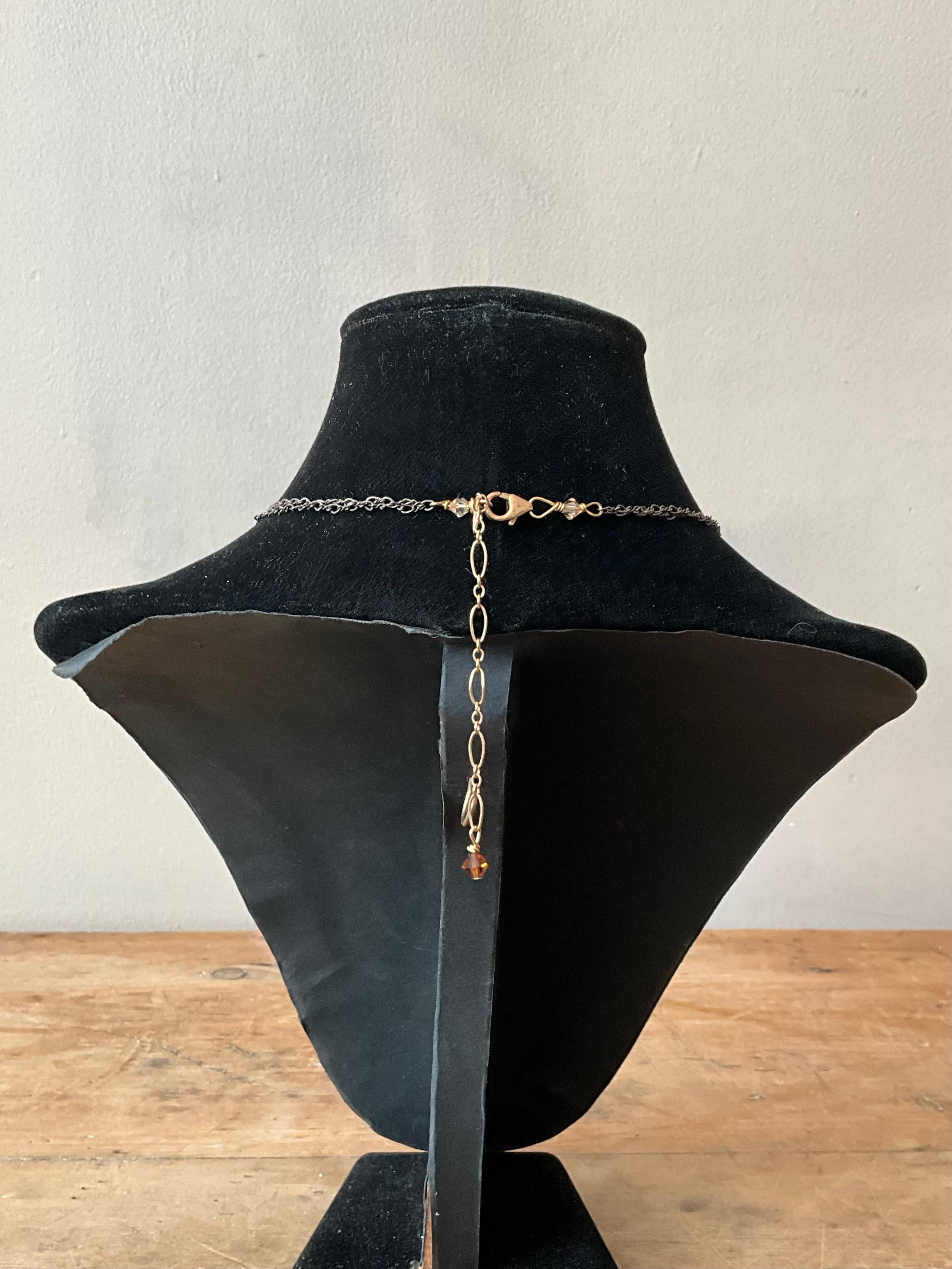 Vintage Boho Hammered Brass Drop Necklace For Sale 2