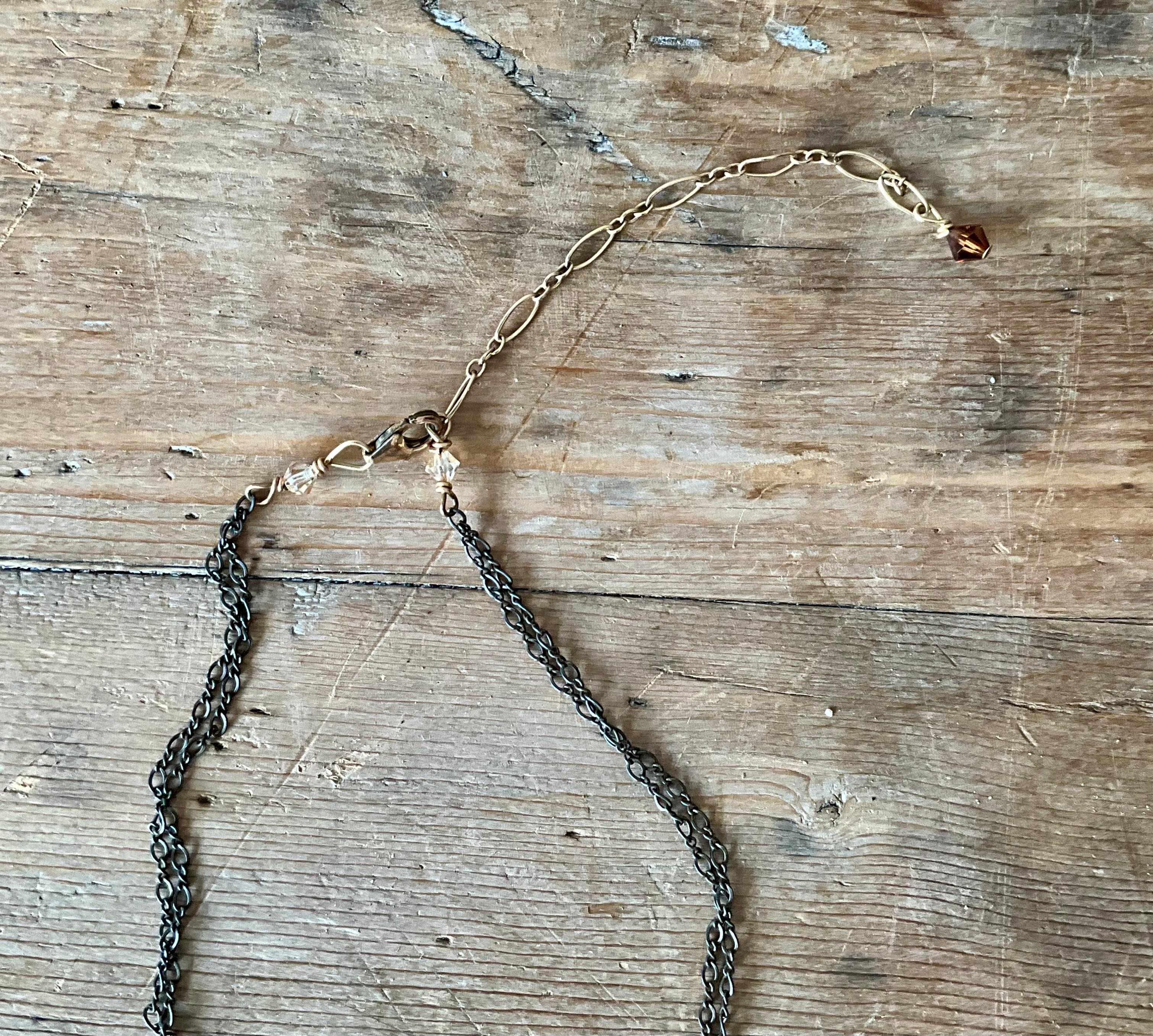 Vintage Boho Hammered Brass Drop Necklace For Sale 4