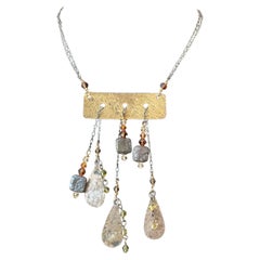 Vintage Boho Hammered Brass Drop Necklace