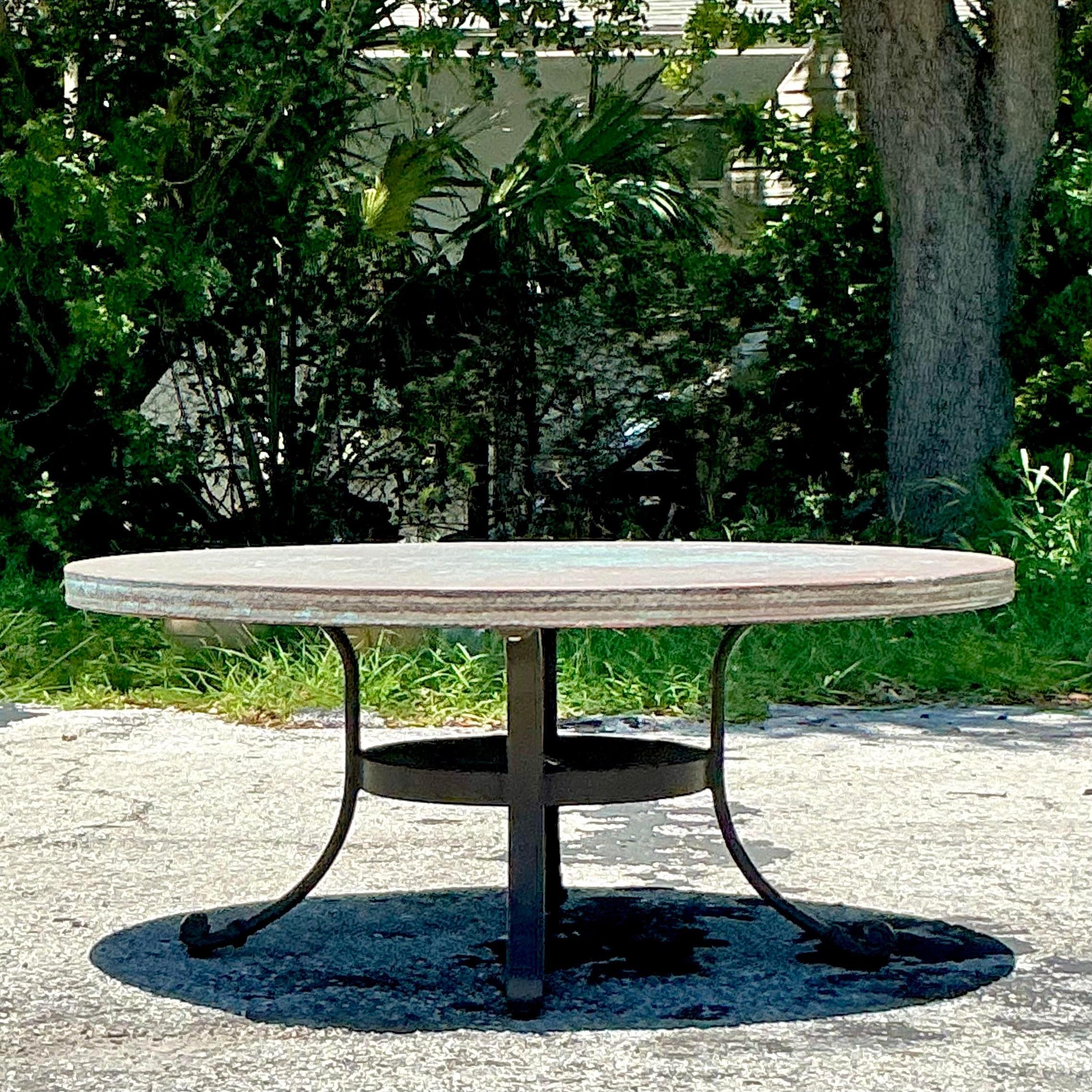 Mid-Century Modern Vintage Boho Hammered Copper Coffee Table