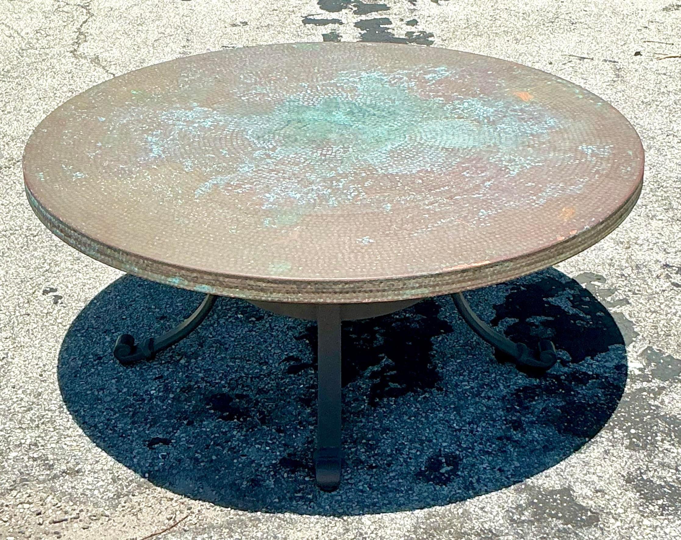 Vintage Boho Hammered Copper Coffee Table In Good Condition In West Palm Beach, FL