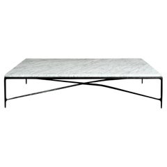 Vintage Boho Hammered Iron and Marble Slab Coffee Table