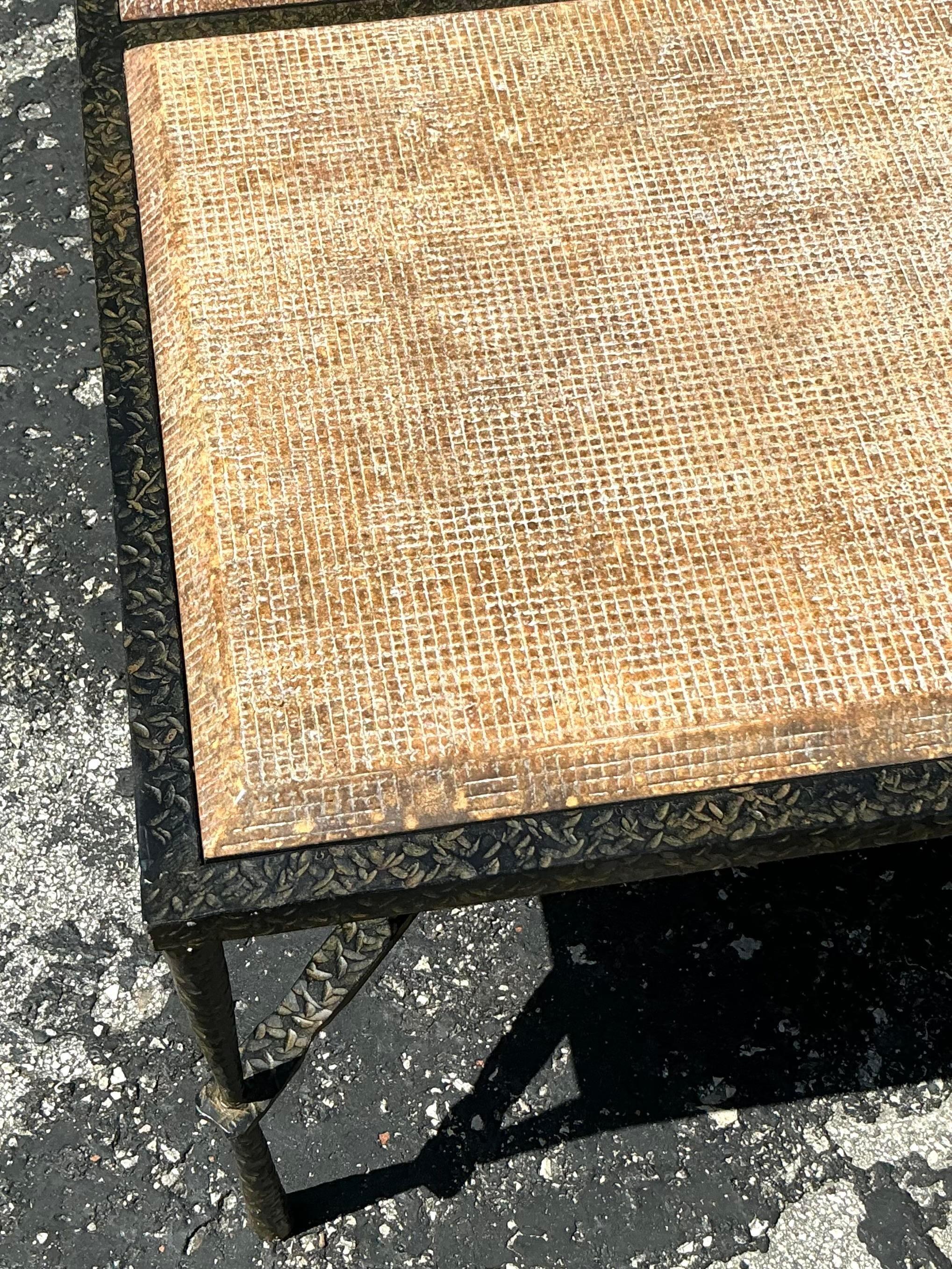 Vintage Boho Hammered Metal and Molded Wood Coffee Table For Sale 5
