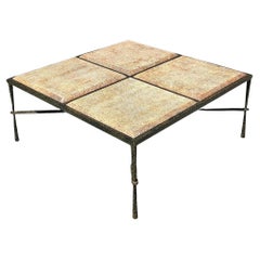 Vintage Boho Hammered Metal and Molded Wood Coffee Table