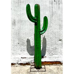Vintage Boho Hammered Metal Standing Cactus