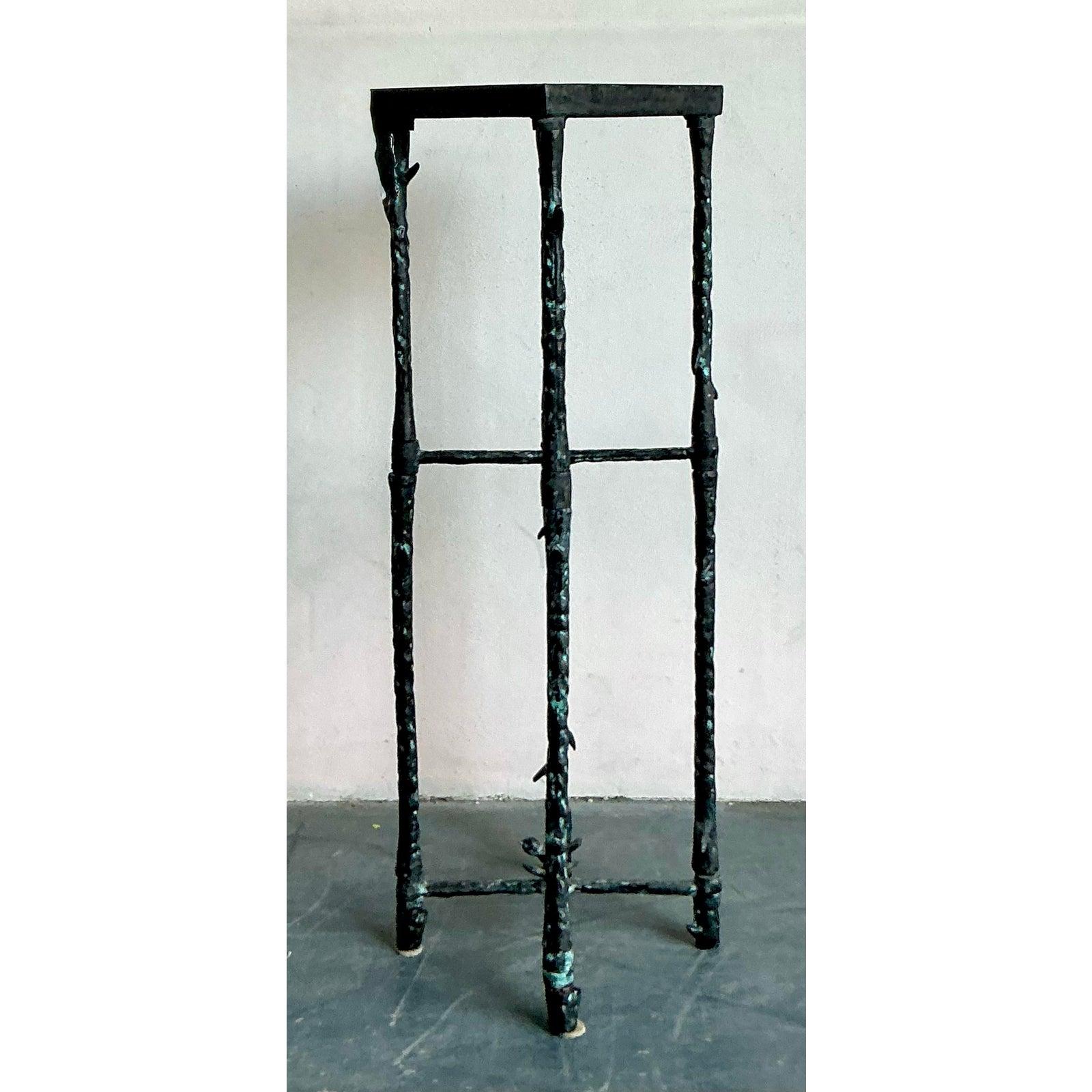 Vintage Boho Hammered Pedestal After Giacometti For Sale 3