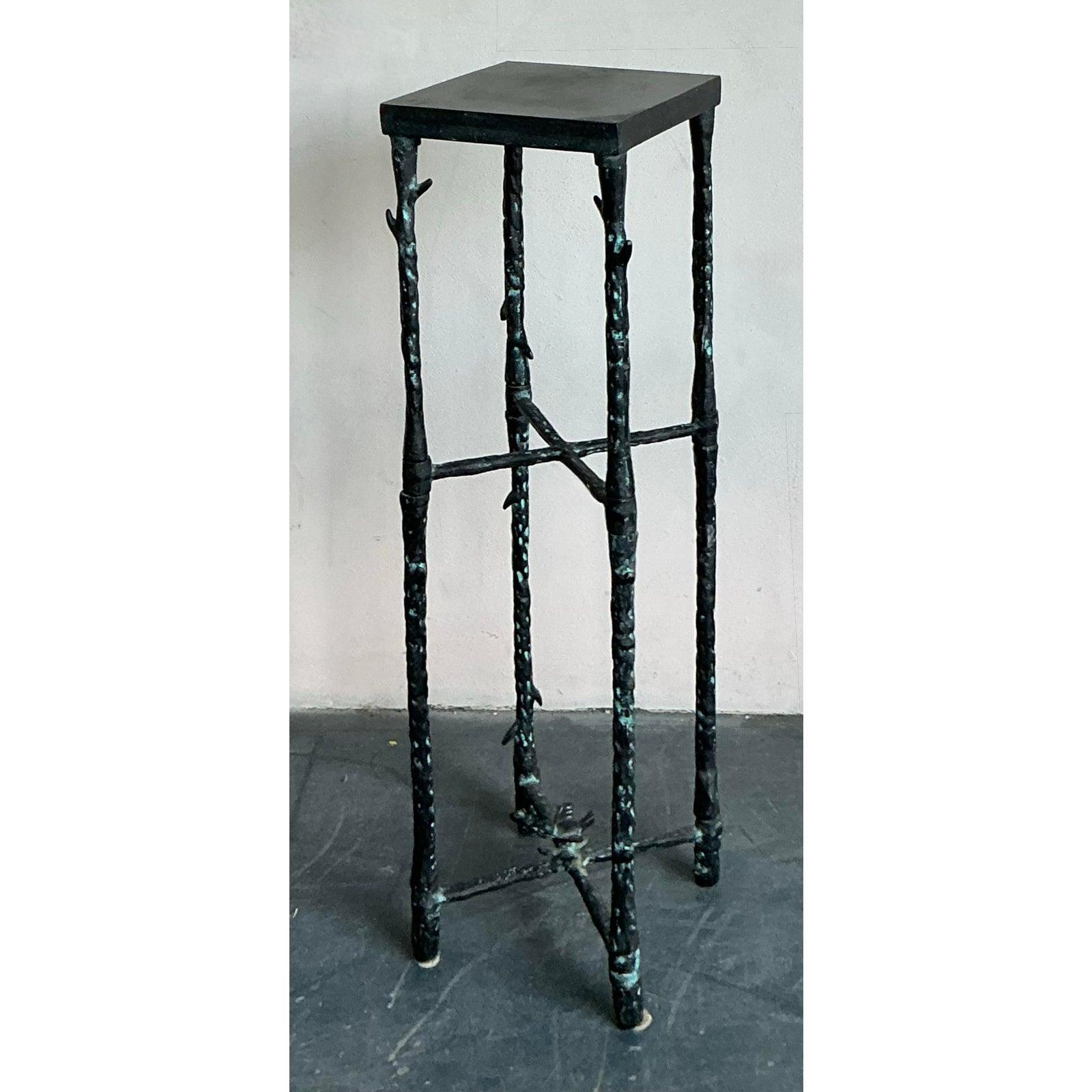 American Vintage Boho Hammered Pedestal After Giacometti For Sale