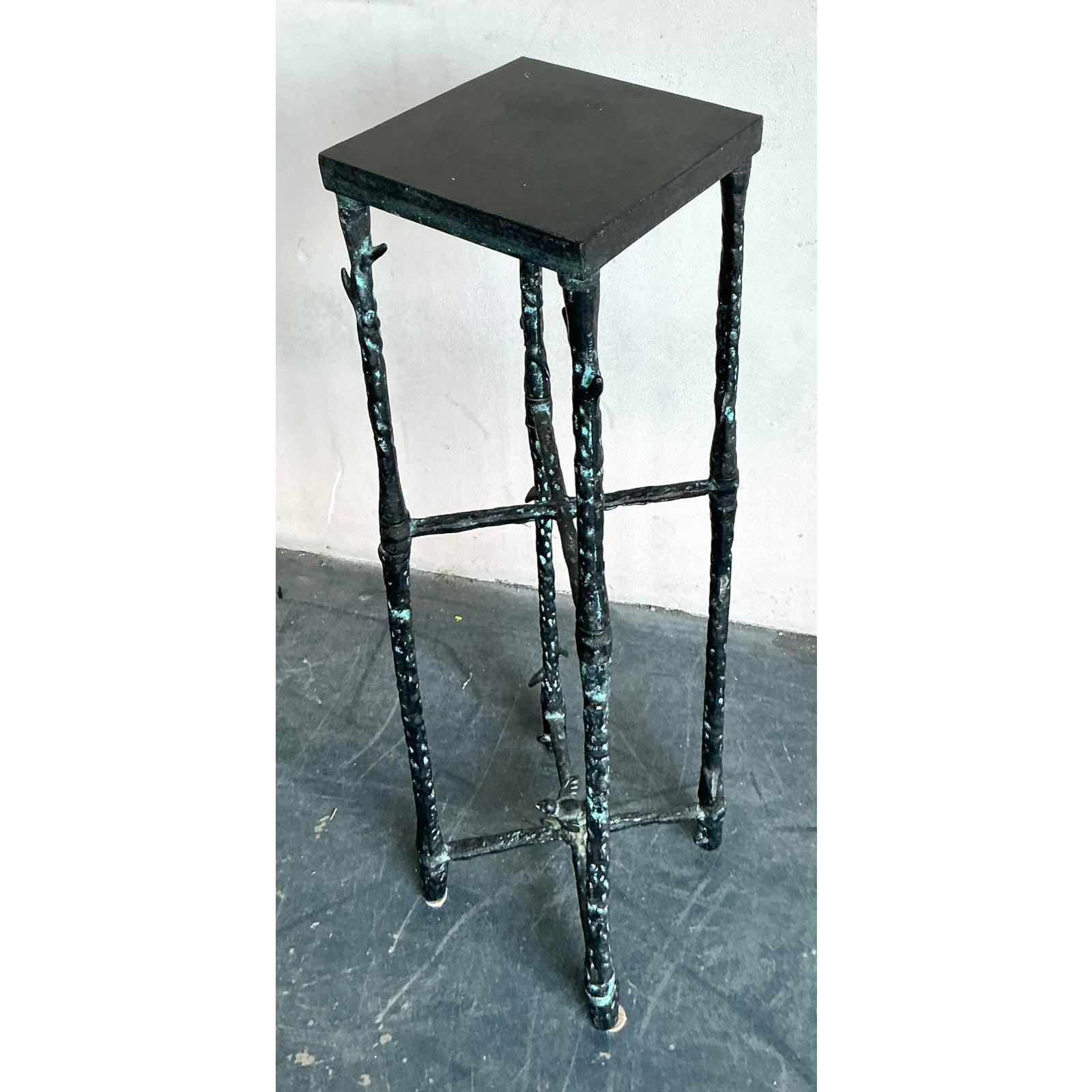 Vintage Boho Hammered Pedestal After Giacometti In Good Condition For Sale In West Palm Beach, FL