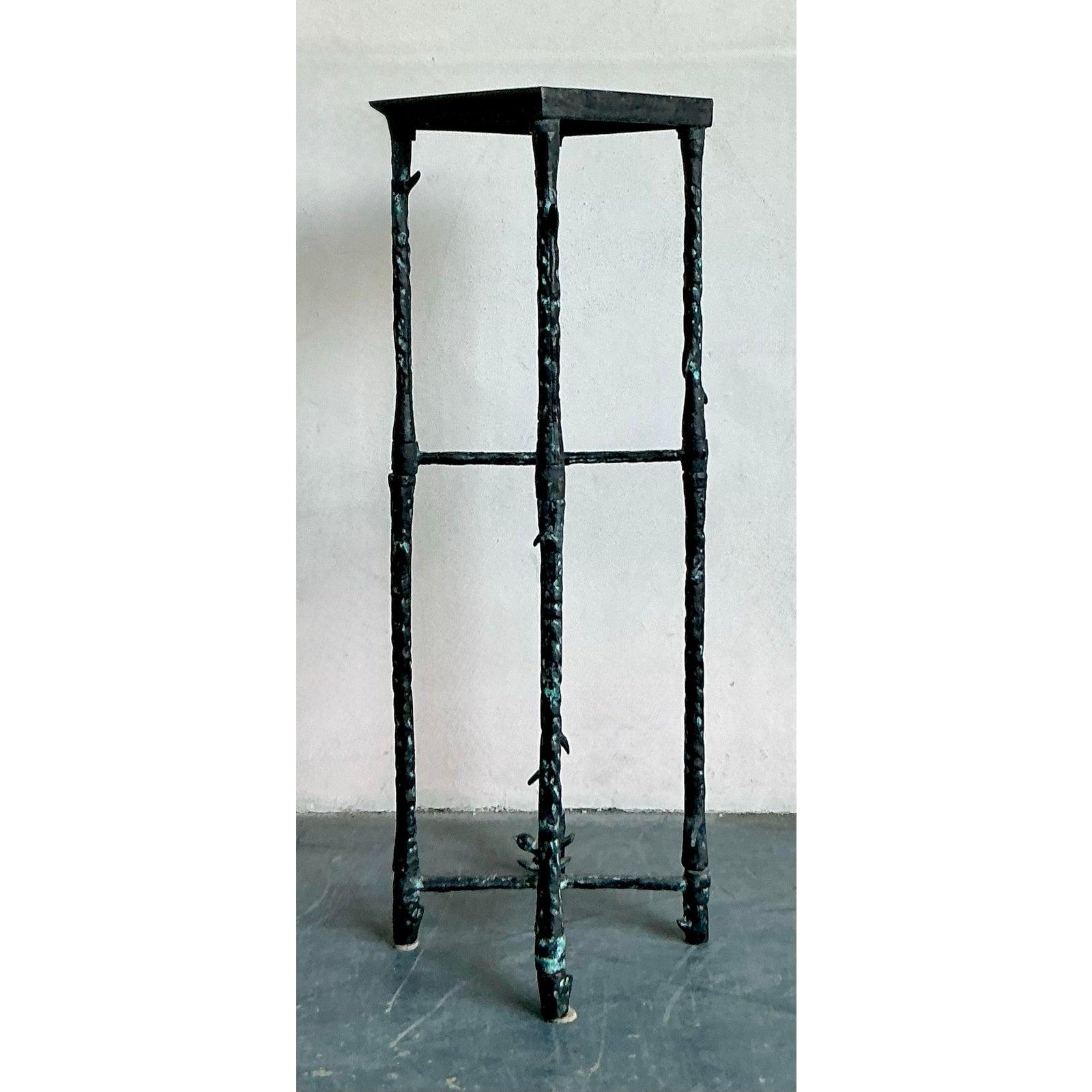 Vintage Boho Hammered Pedestal After Giacometti For Sale 1
