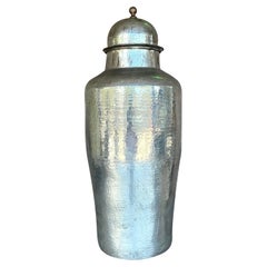 Vintage Boho Hammered Tall Lidded Urn