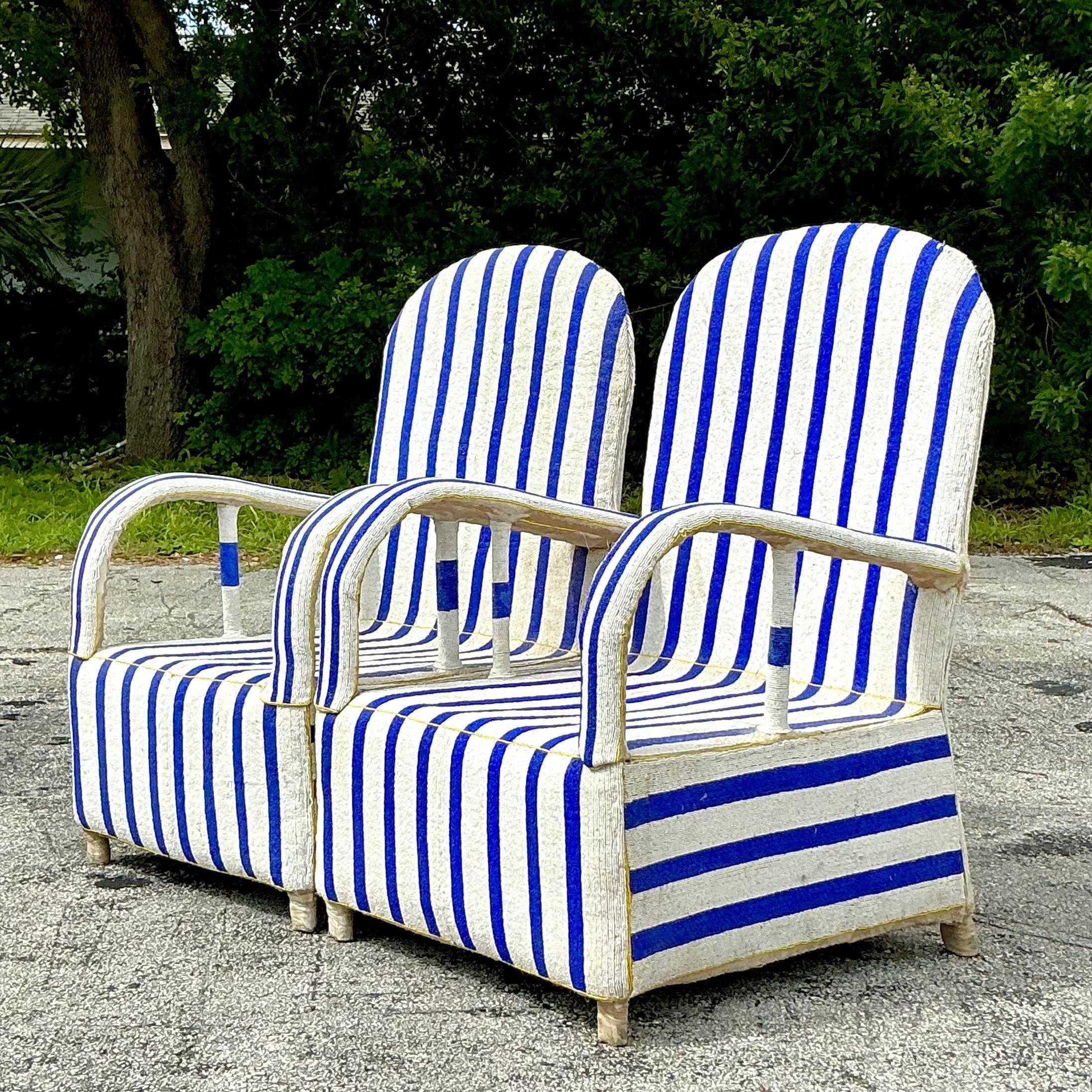 Chaises longues Vintage Boho perlées à la main Bon état - En vente à west palm beach, FL