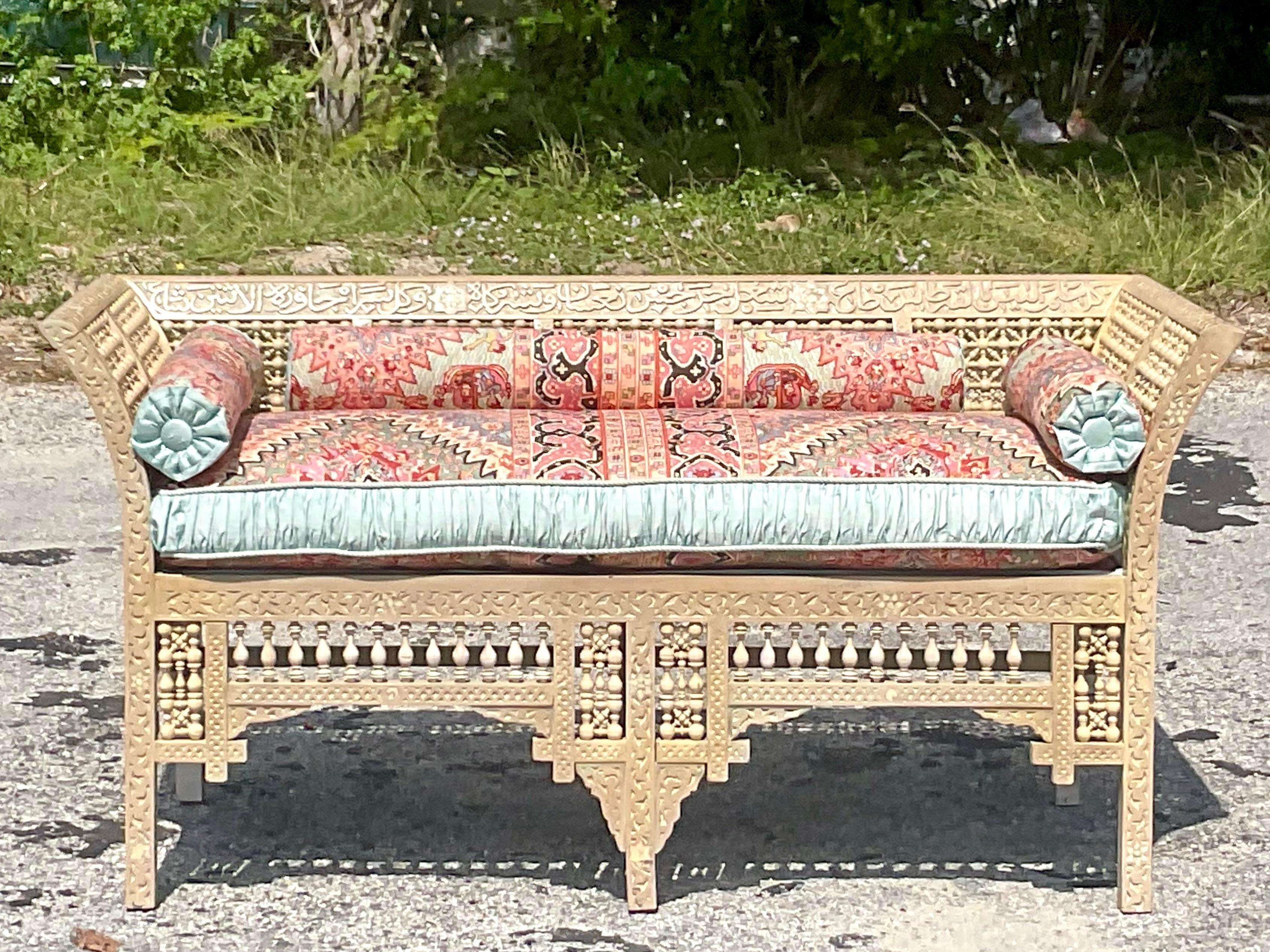 Anglo-Indian Vintage Boho Hand Carved Anglo Indian Loveseat