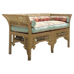 Retro Boho Hand Carved Anglo Indian Loveseat