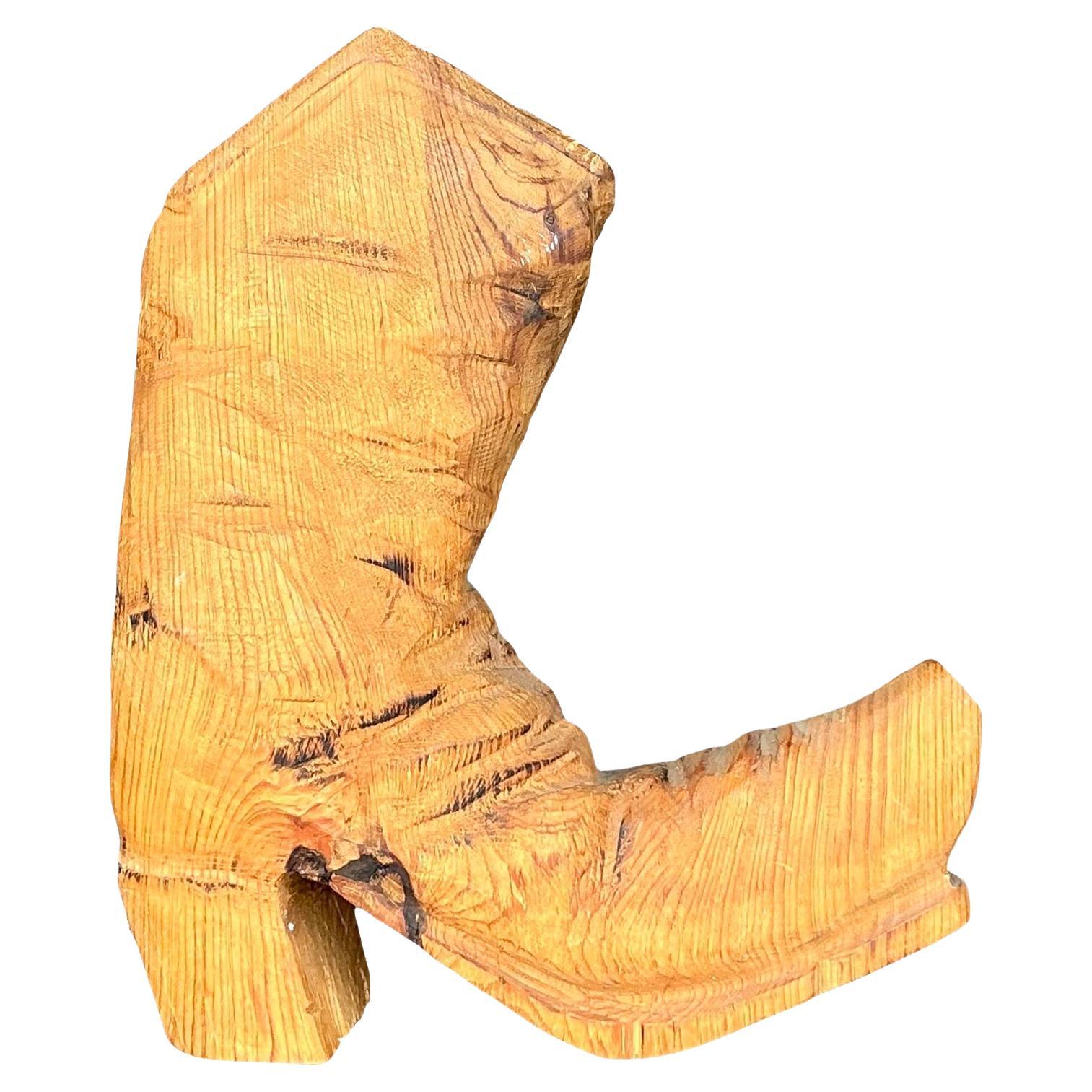 Vintage Boho Hand Carved Boot