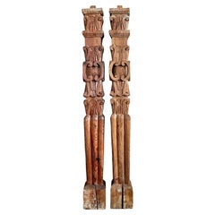 Vintage Boho Hand Carved Columns - A Pair