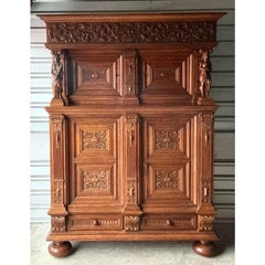 Vintage Boho Hand Carved Dutch Cabinet