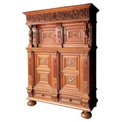 Antique Boho Hand Carved Dutch Cabinet